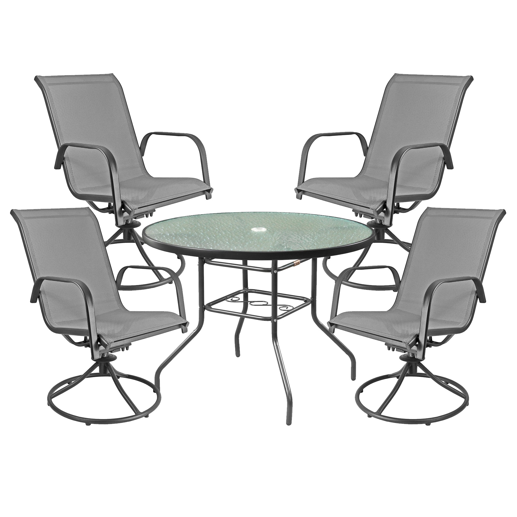 Courtyard Creations Sienna Outdoor Collection 5 Piece Patio Set, Glass Top Steel Table and 4 Chairs (Gray)