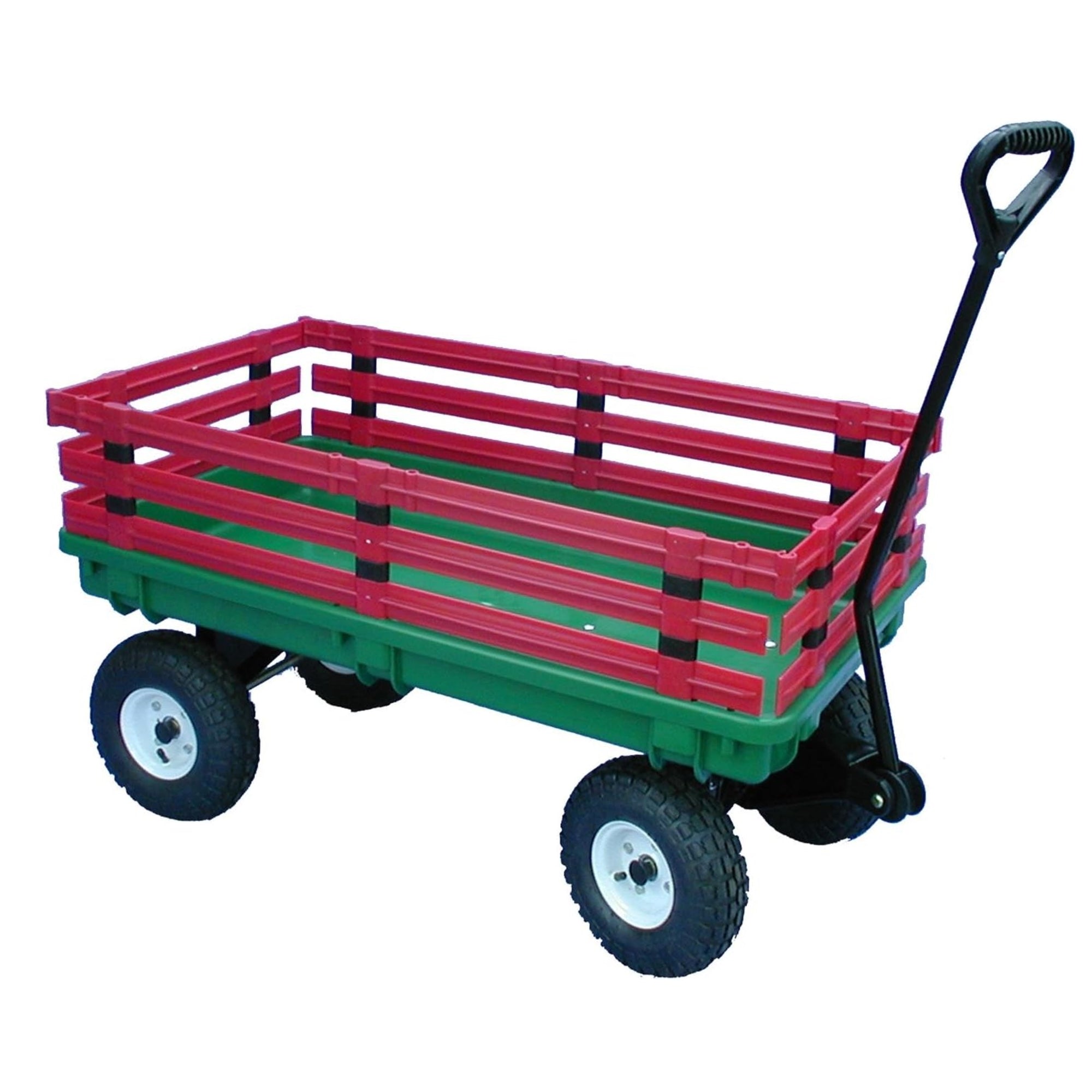 FARM-TUFF Plastic Trekker Wagon with Removable Plastic Side Racks & Pneumatic Tires for Outdoor Hauling, Red and Green, 20" x 38"