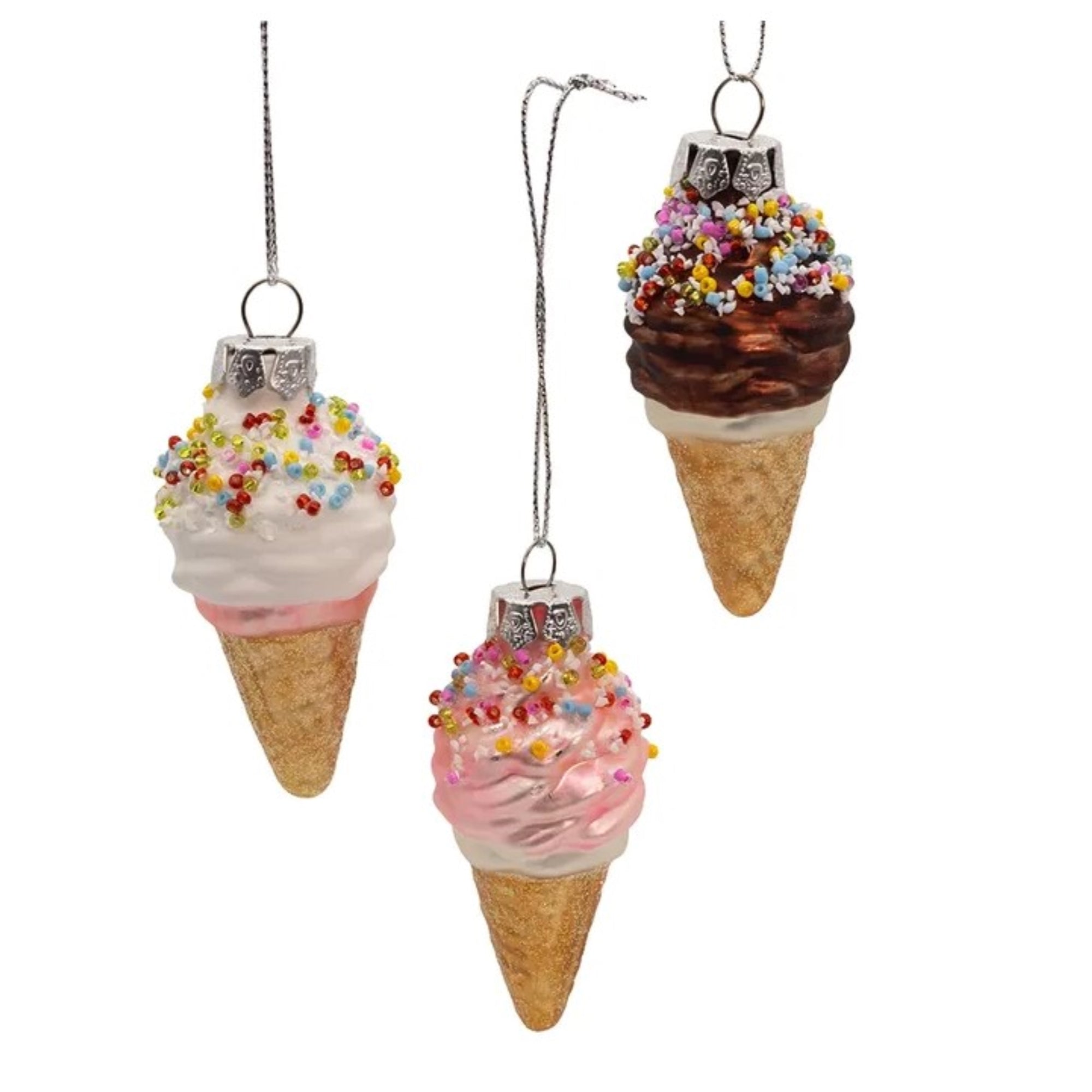Kurt Adler Officially Licensed Glass Ice Cream Mini-Ornaments 9-Piece Set