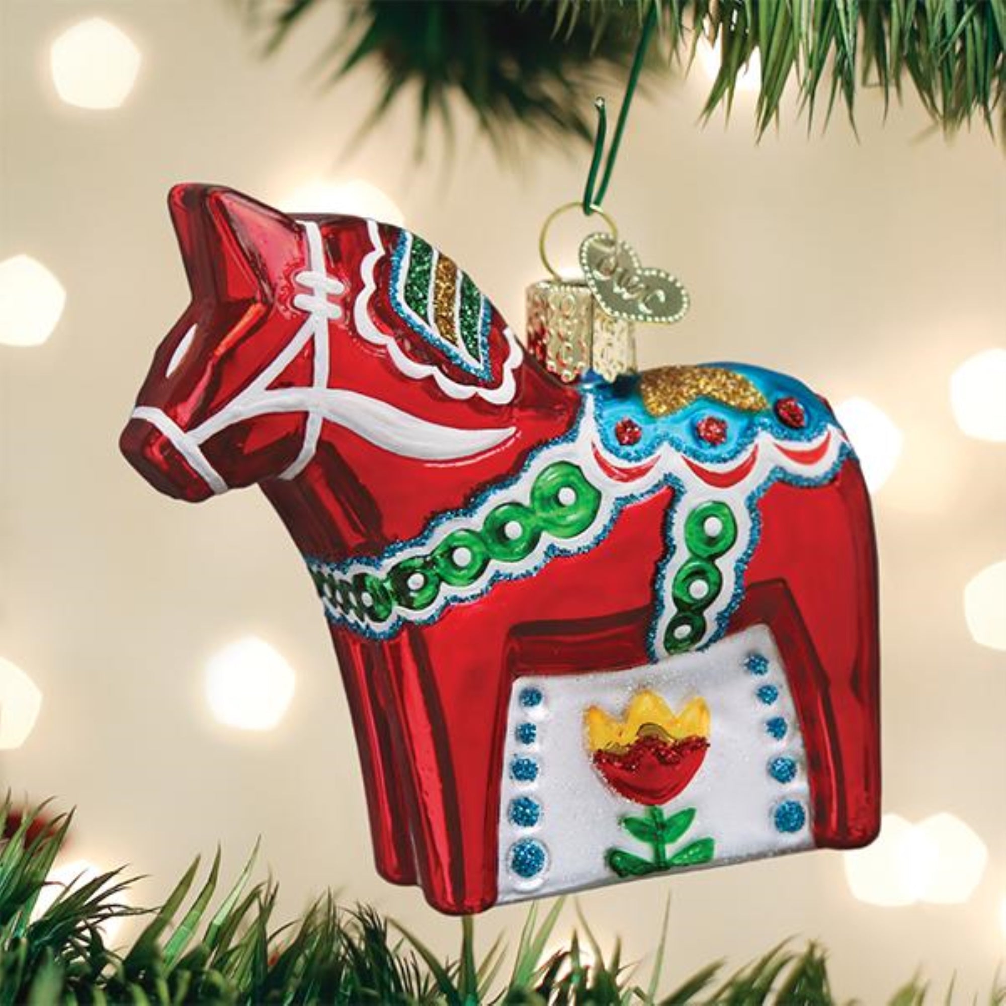 Old World Christmas Blown Glass Ornament for Christmas Tree, Swedish Dala Horse