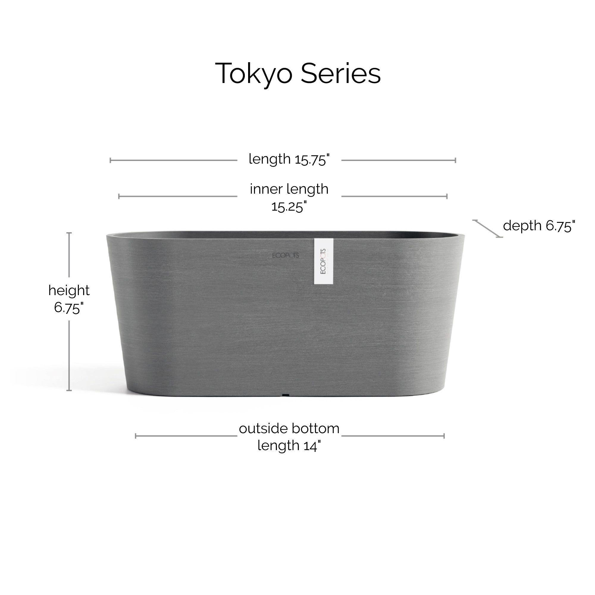 Ecopots Tokyo Durable Modern Oval Indoor/Outdoor Recycled-Based Composite Flower Pot Planter w/ Water Reservoir