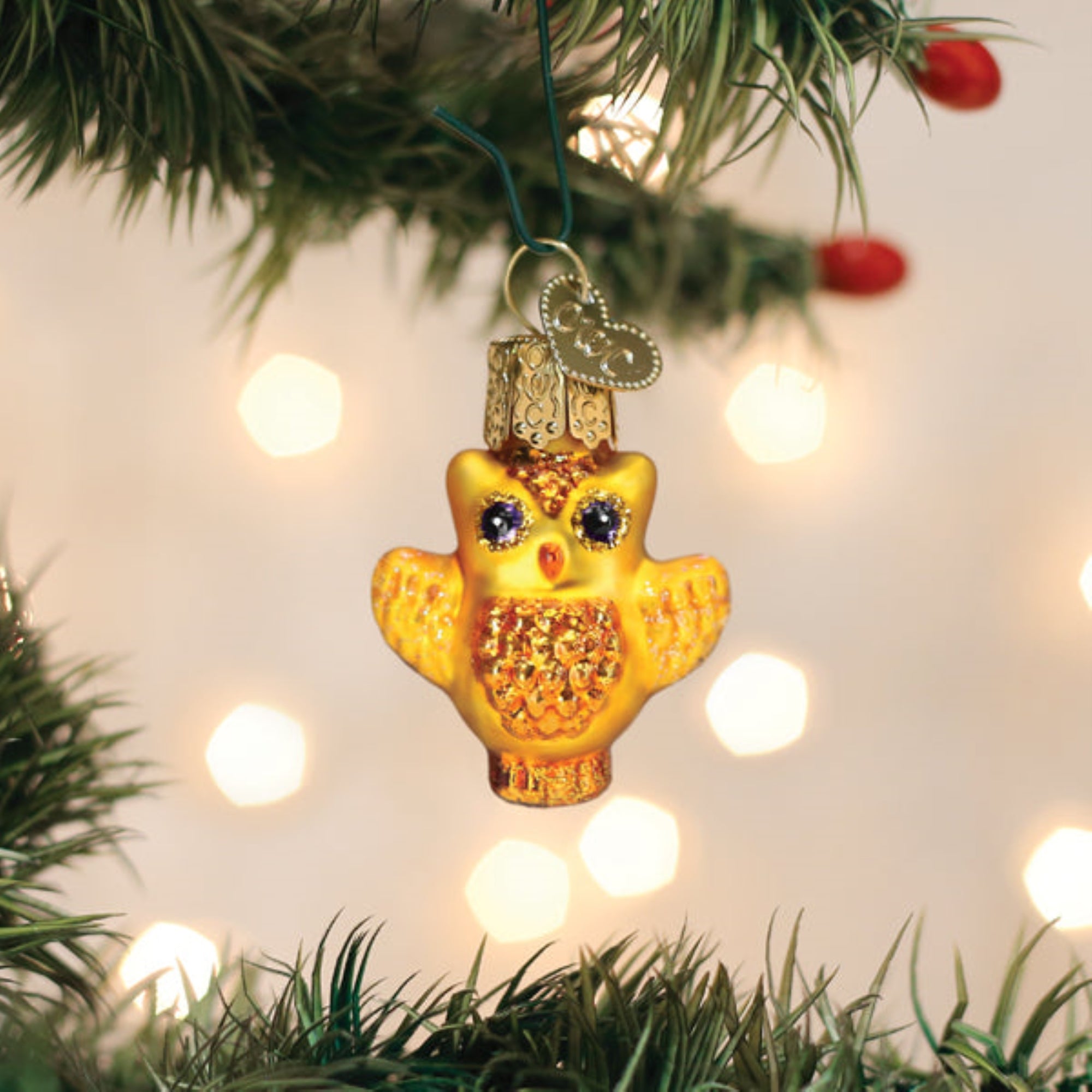 Old World Christmas Blown Glass Hanging Ornament for Halloween, Mini Owl (with OWC Gift Box)