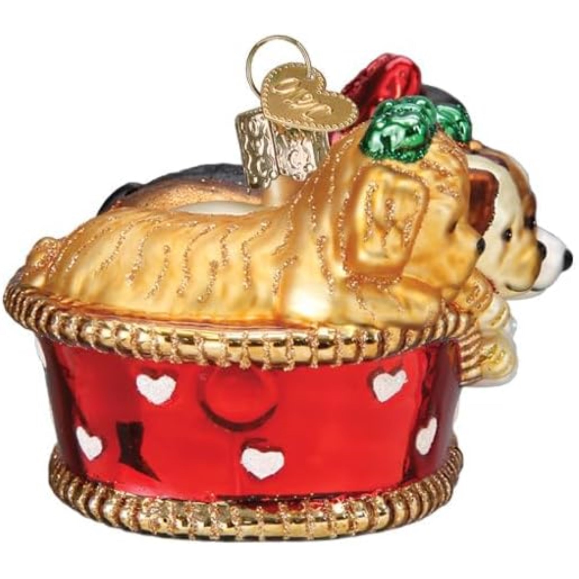 Old World Christmas Blown Glass Ornament for Christmas Tree, Puppies In A Basket (with OWC Gift Box)