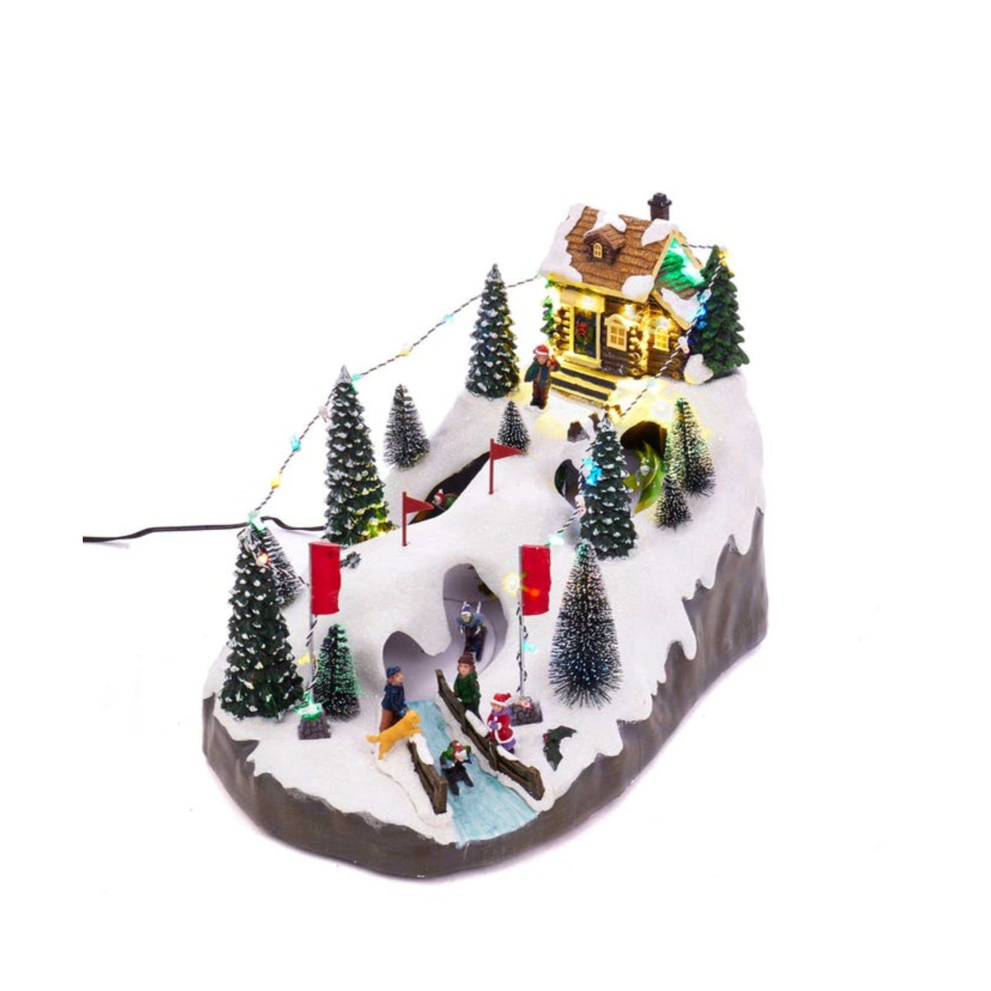 Kurt Adler Battery-Operated LED Musical Skiing Village Table Piece