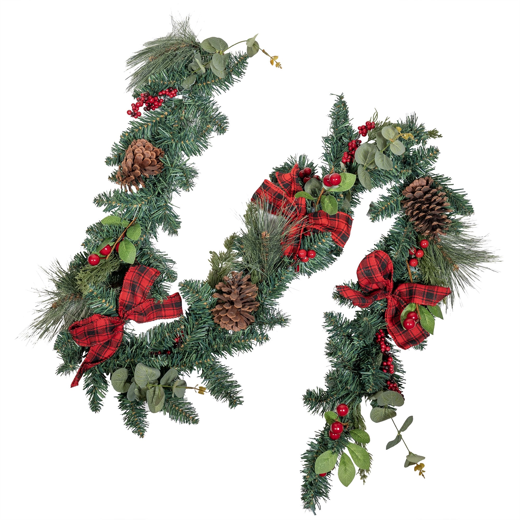 Kurt Adler Berries and Pinecone Ribbon Christmas Garland, Green, 6ft