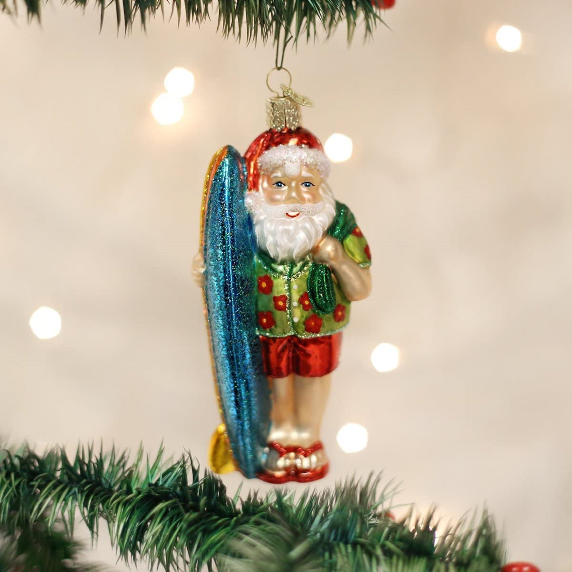 Old World Christmas Blown Glass Ornament for Christmas Tree, Surfer Santa