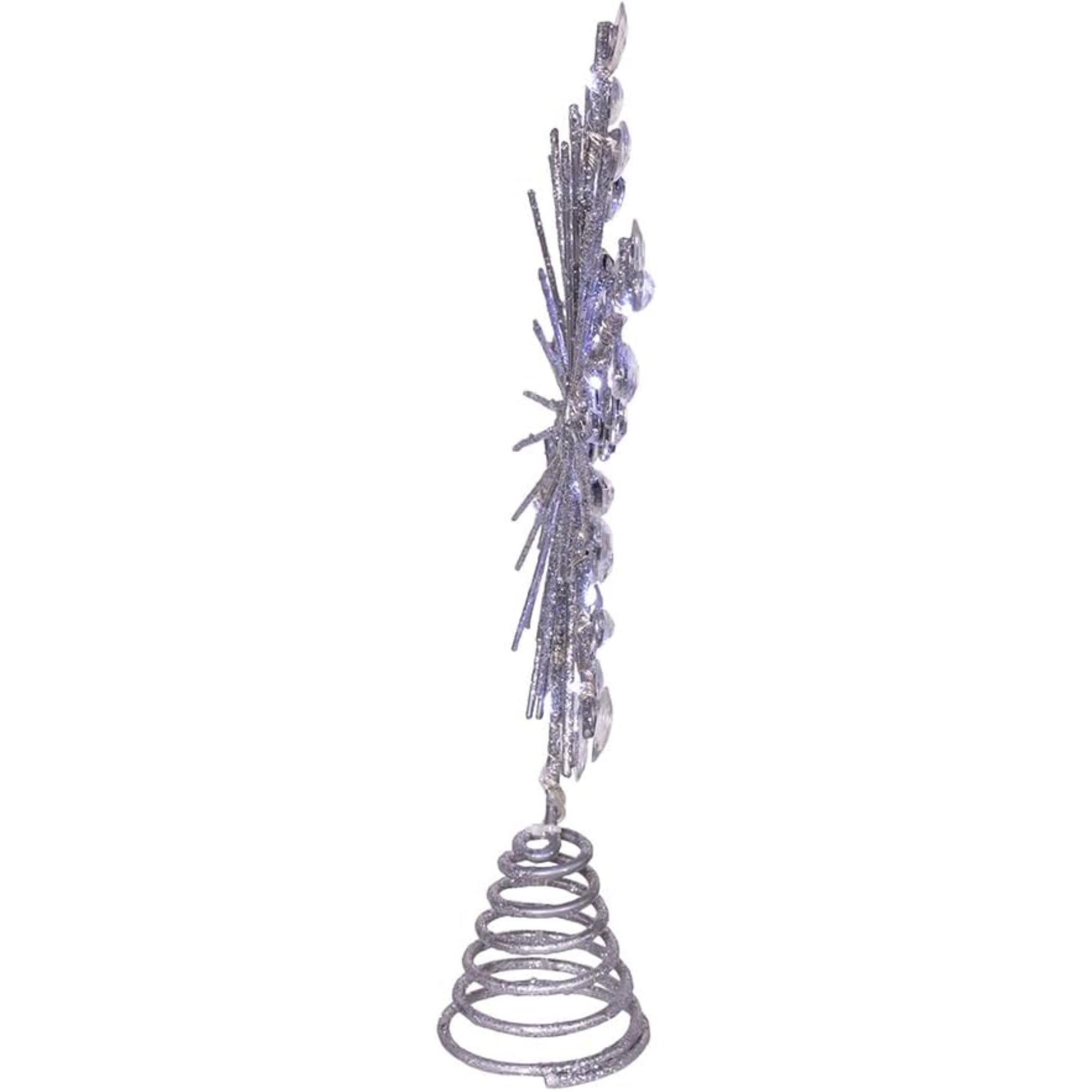 Kurt Adler 18-Light Cool White Micro LED Glitter Snowflake Treetop, Silver, 11.75"