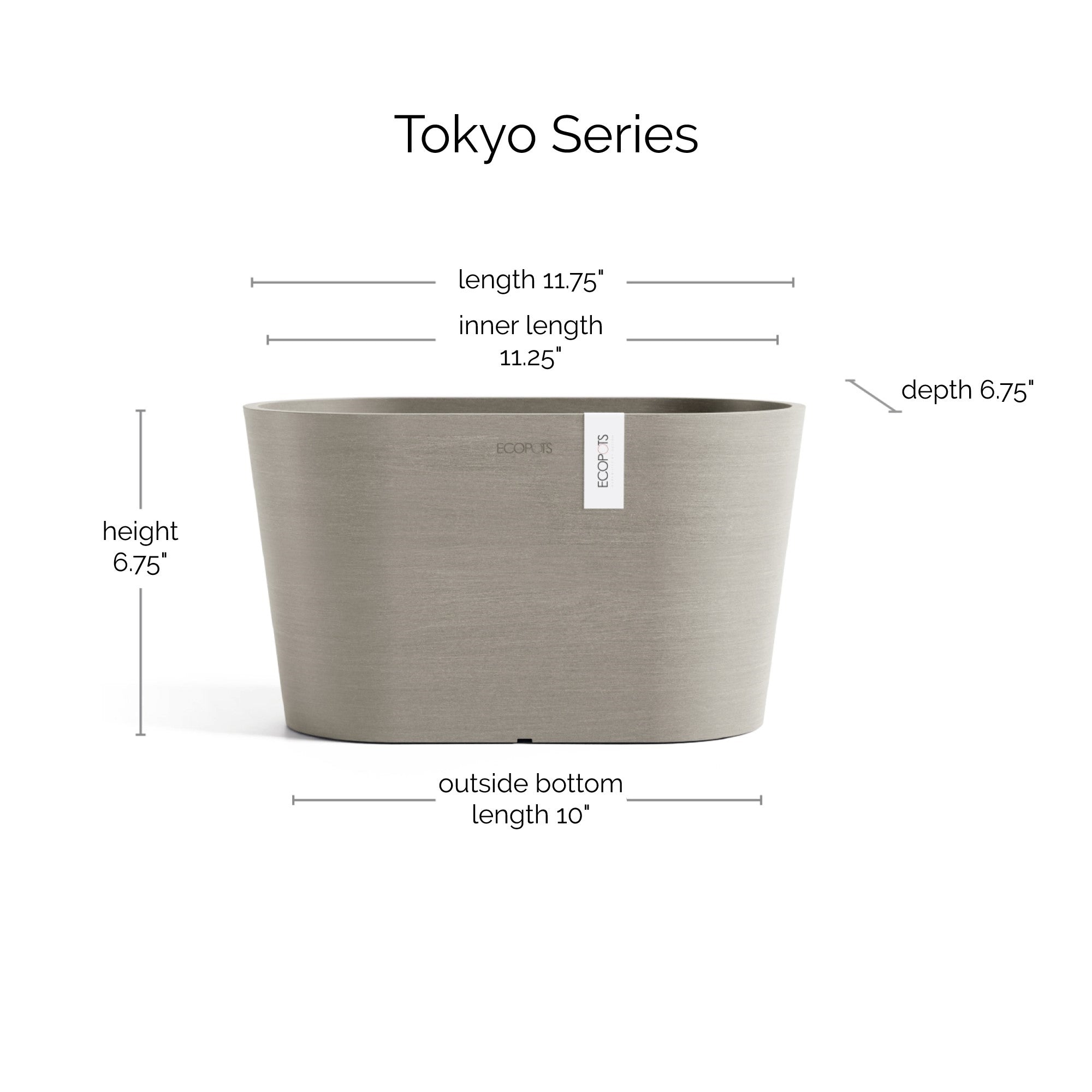 Ecopots Tokyo Durable Modern Oval Indoor/Outdoor Recycled-Based Composite Flower Pot Planter w/ Water Reservoir