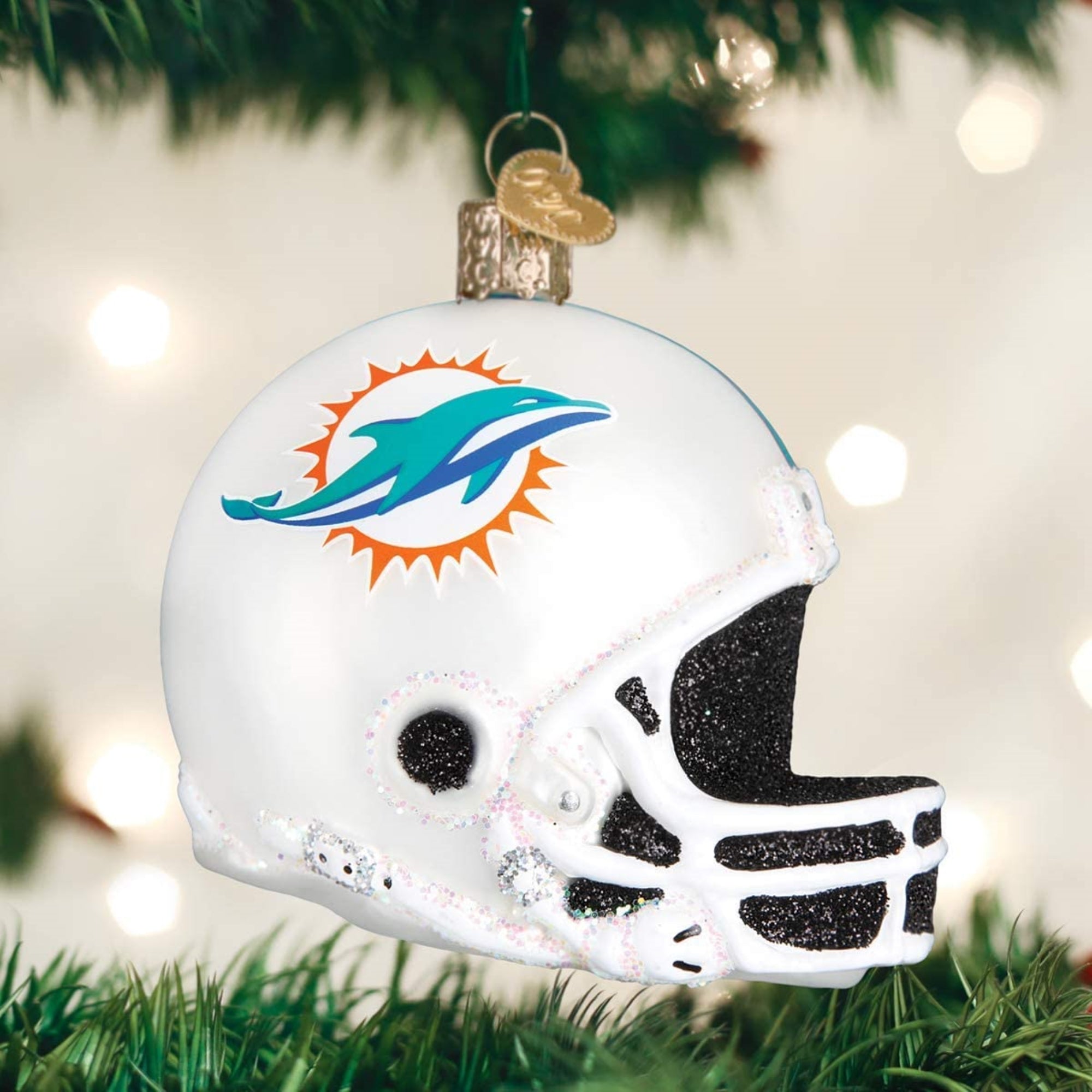 Old World Christmas Blown Glass Ornament for Christmas Tree, Miami Dolphins Helmet