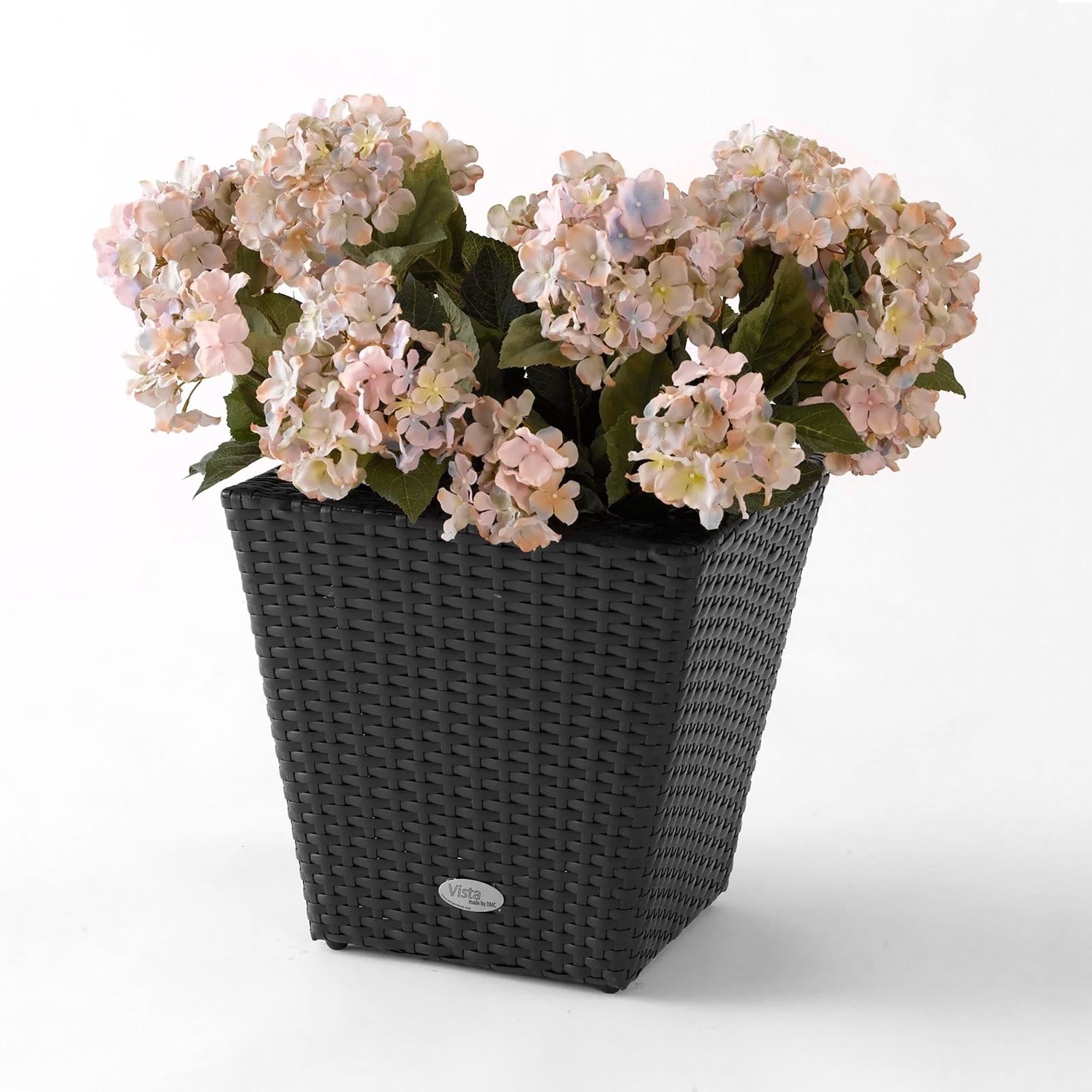 DMC Products Indoor/Outdoor Square Woven Resin Wicker Vista Planter, Black, 14"