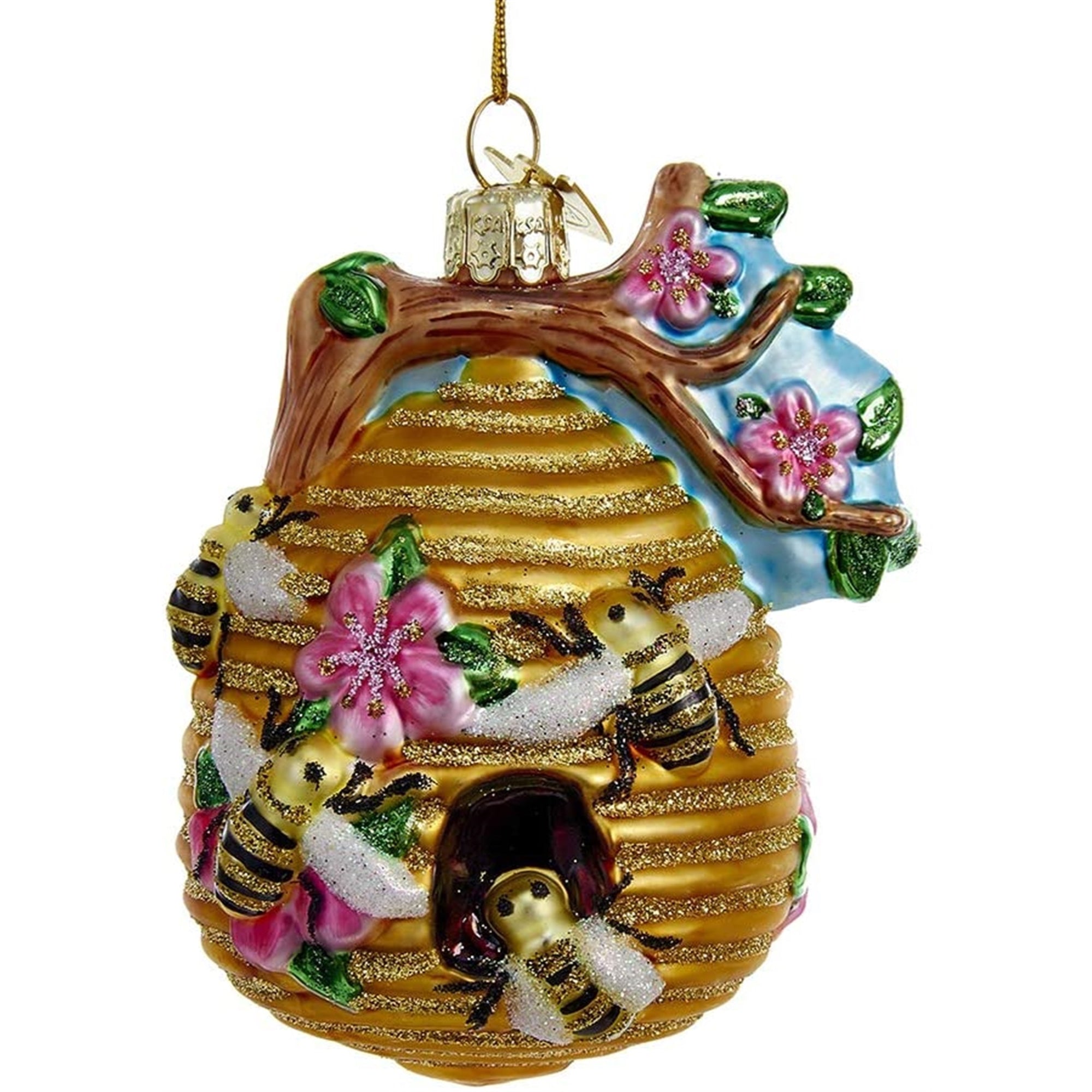 Kurt Adler Noble Gems Glass Ornament for Christmas Tree, Beehive