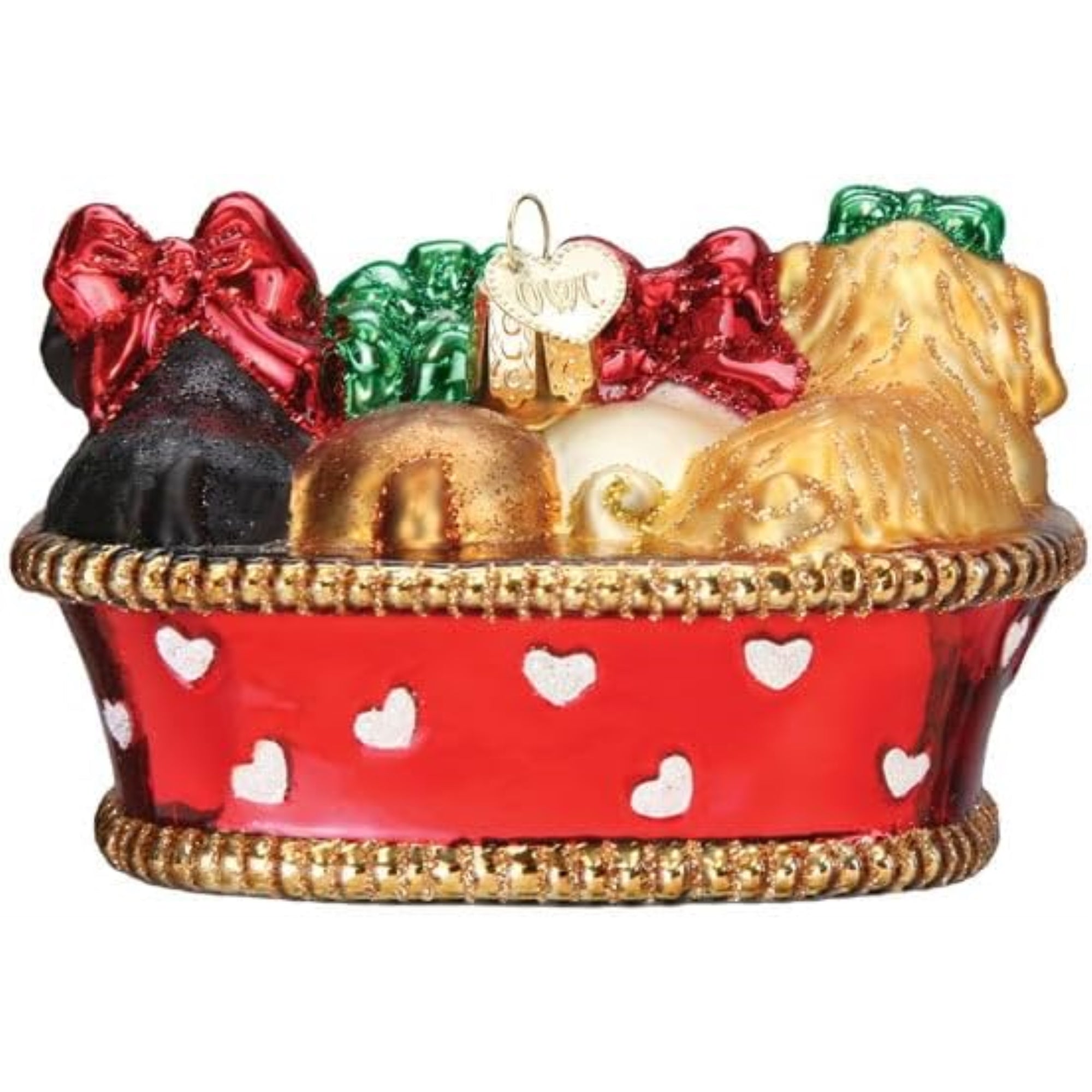 Old World Christmas Blown Glass Ornament for Christmas Tree, Puppies In A Basket (with OWC Gift Box)