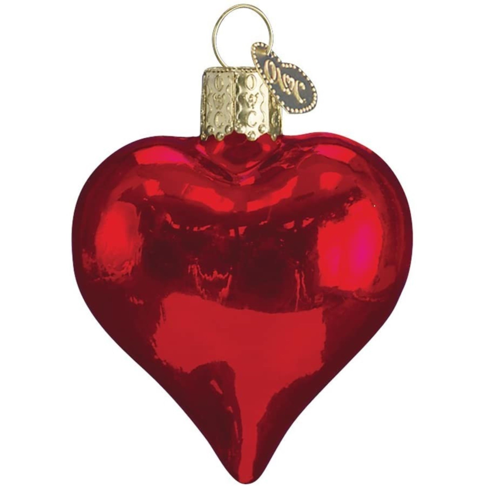 Old World Christmas Blown Glass Ornament for Christmas Tree, Shiny Red Heart