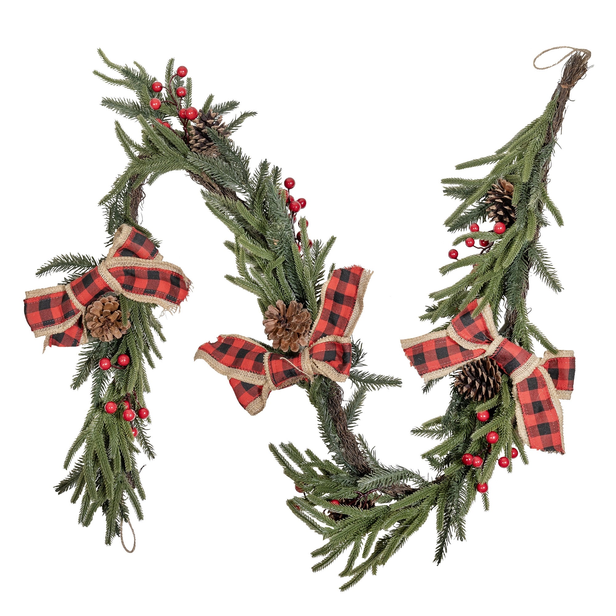 Kurt Adler Unlit Berry Pinecone Rattan Christmas Garland, 6ft