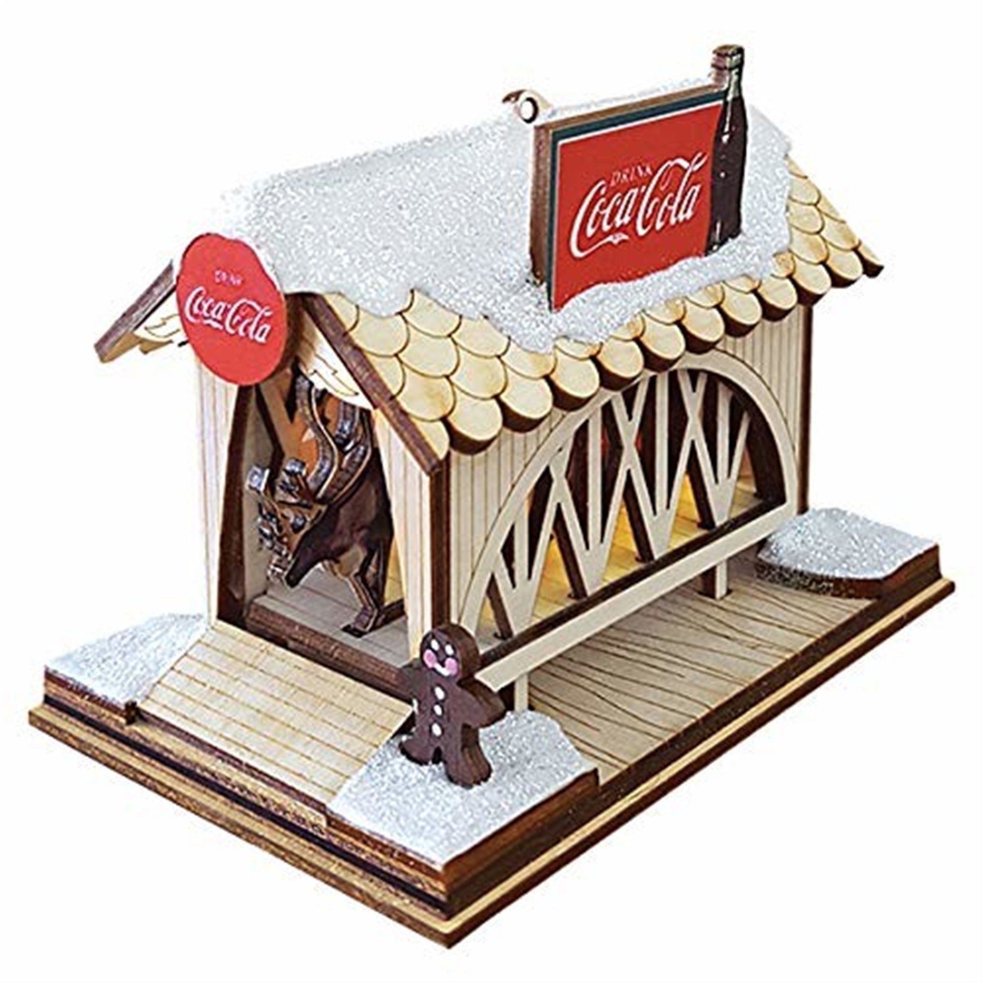 Old World Christmas Ginger Cottage Wooden Ornament for Christmas Tree, Coca Cola Covered Bridge