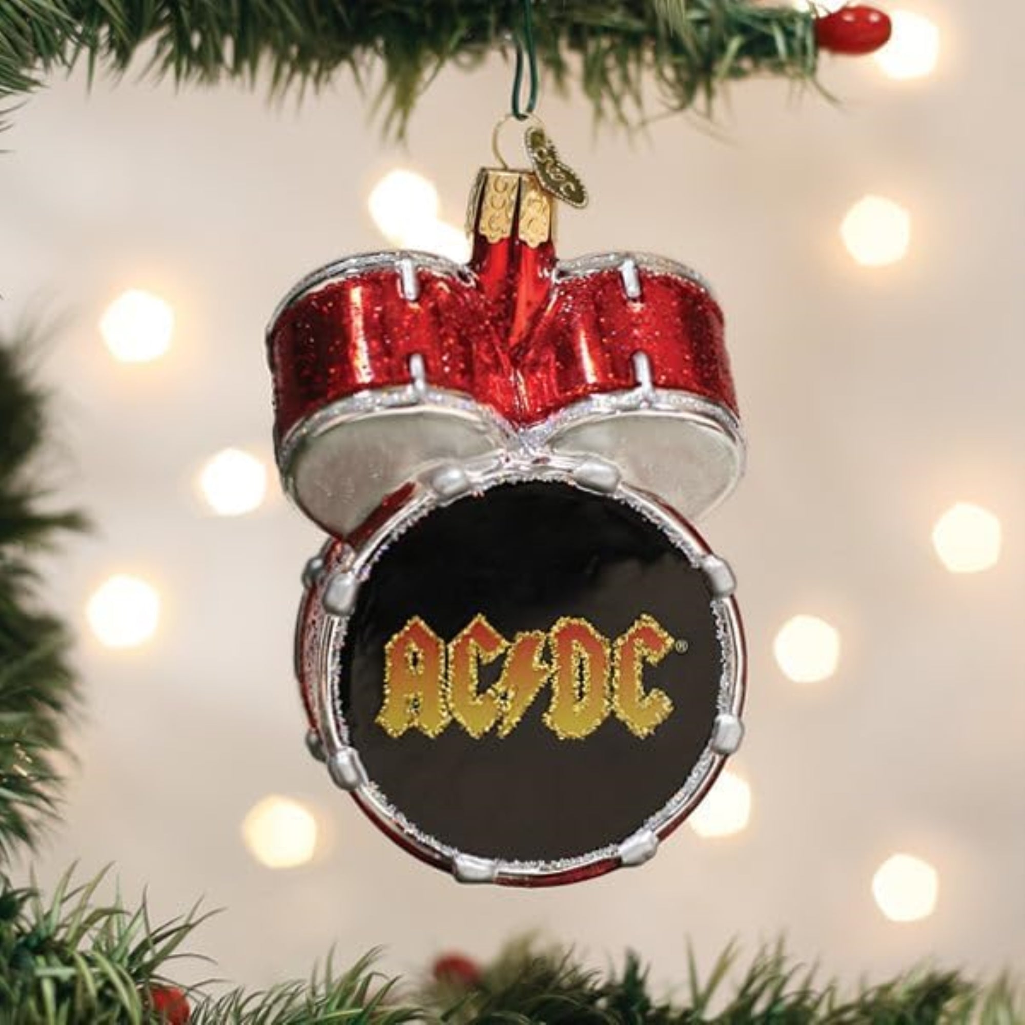 Old World Christmas Blown Glass Ornament for Christmas Tree, Ac/Dc Drum Set (with OWC Gift Box)