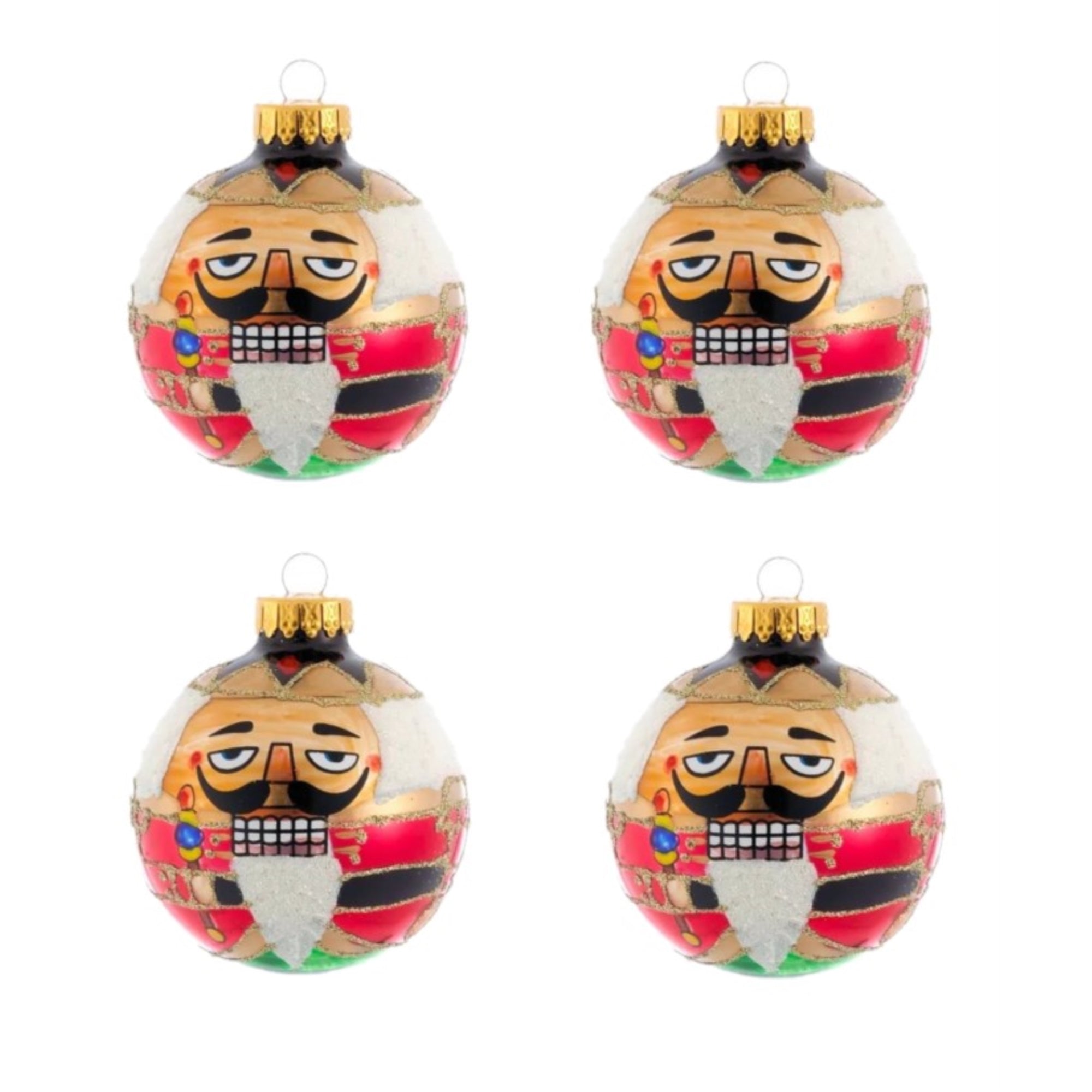 Kurt Adler Glass Ball Christmas Tree Ornament Set, Nutcracker Design, 2.5" (4-Count)