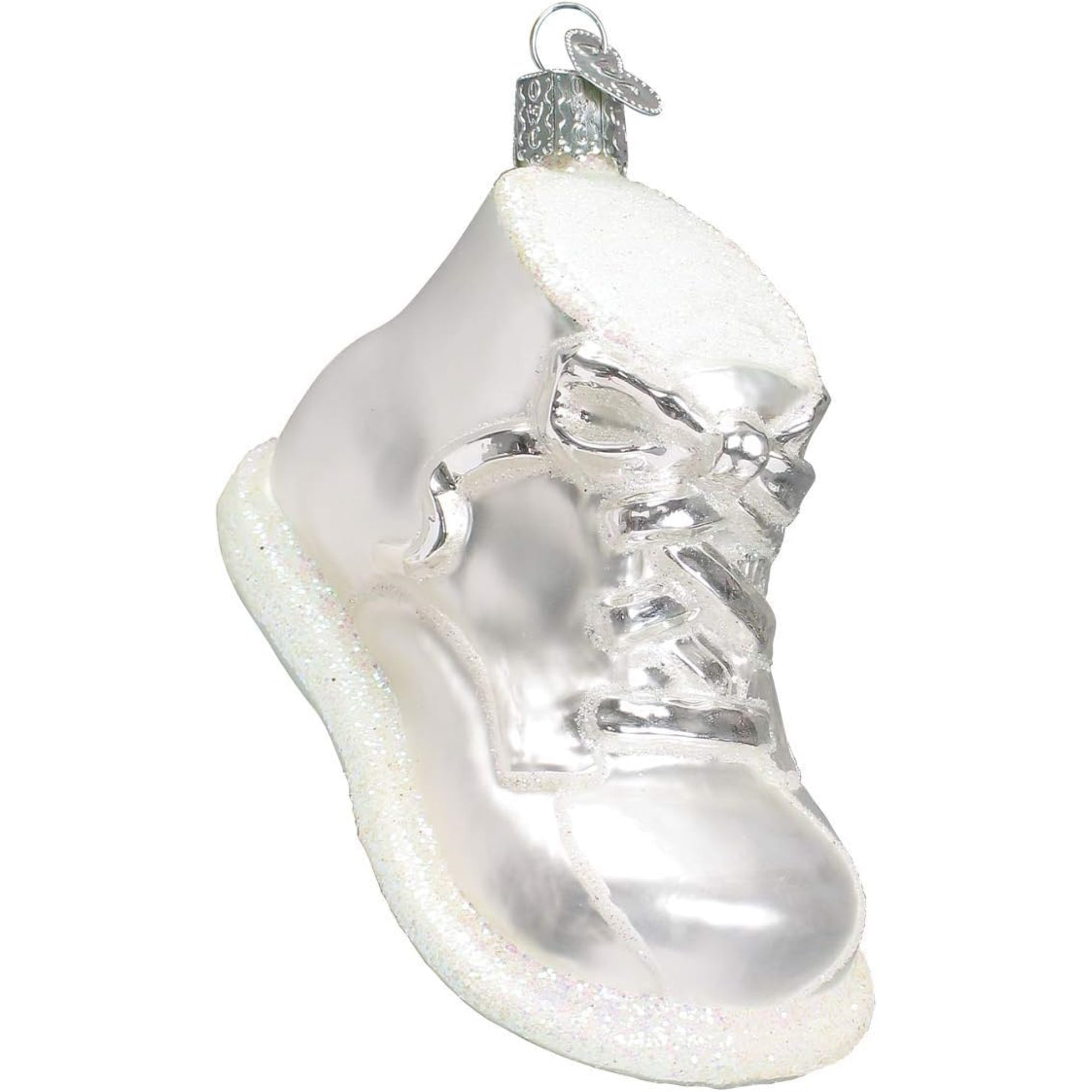 Old World Christmas Blown Glass Ornament for Christmas Tree, White Baby Shoe (with OWC Gift Box)