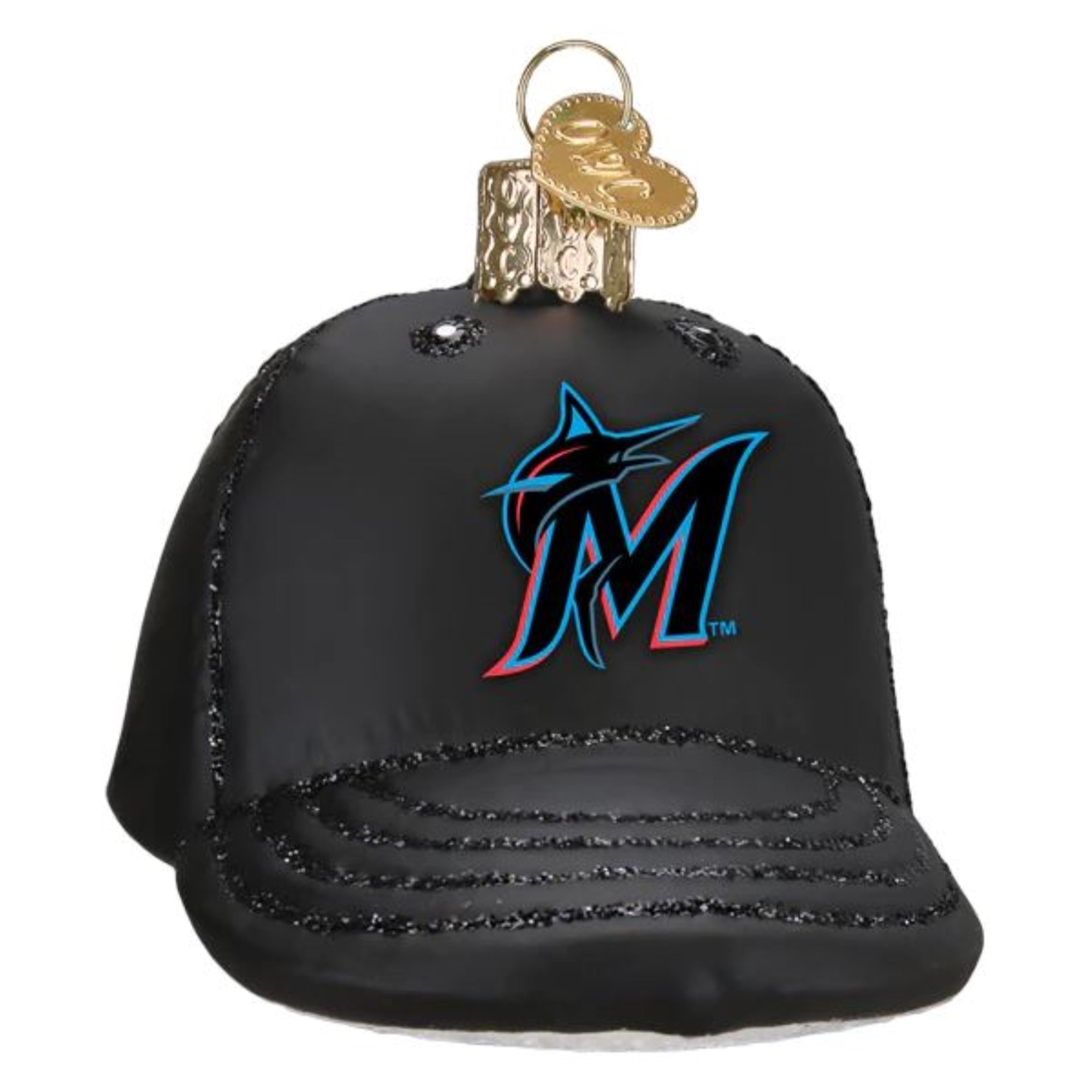 Old World Christmas Blown Glass Ornament for Christmas Tree, Miami Marlins Baseball Cap