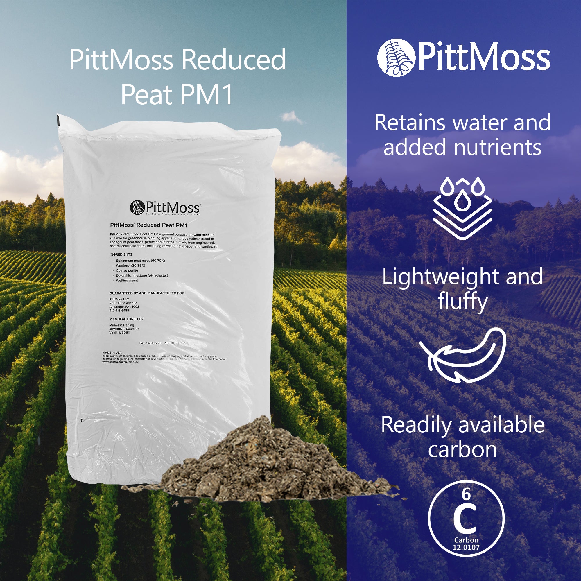 PittMoss PM1 Peat Reduced Professional Growing Mix with Sphagnum Peat and Perlite, 2.8 cu ft