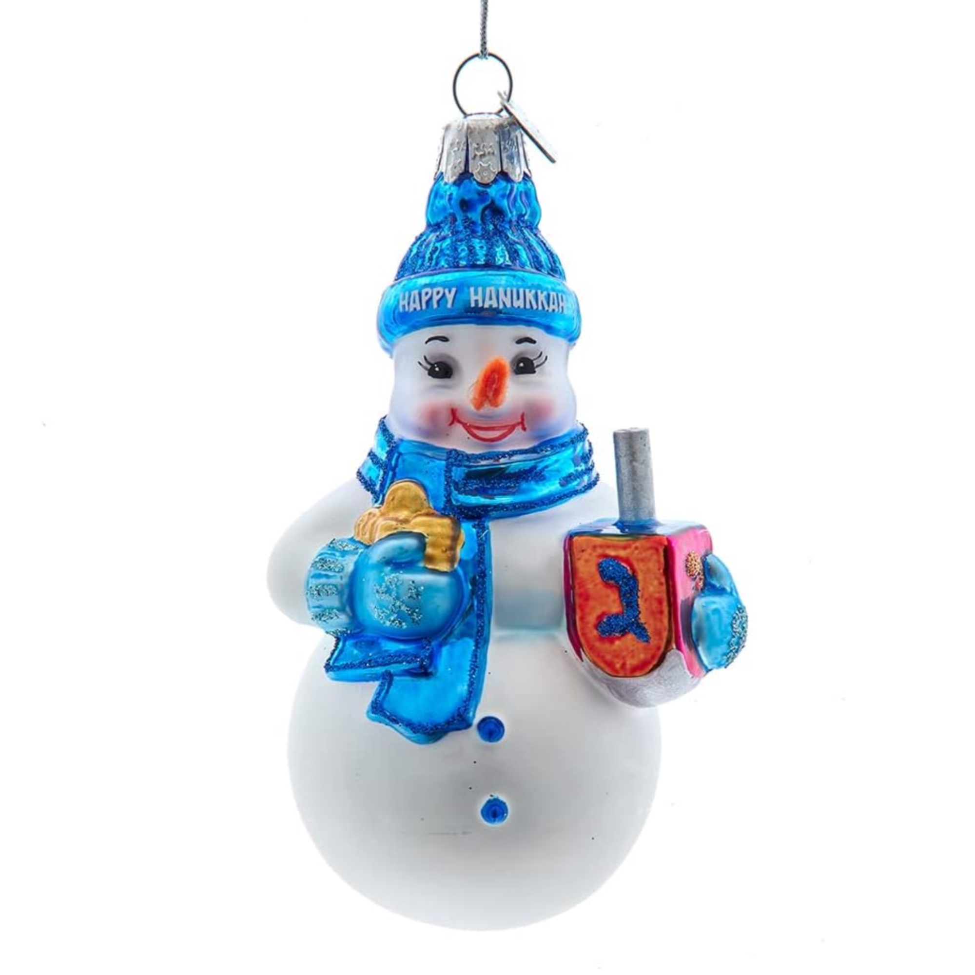 Kurt Adler Noble Gems Glass Christmas Ornament, Hanukkah Snowman
