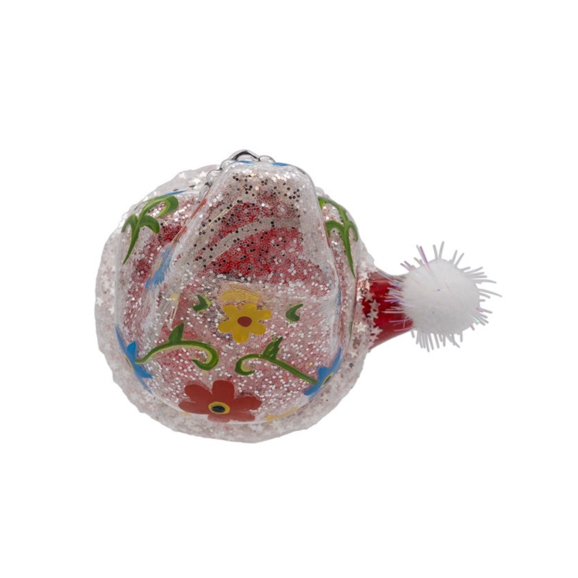 Kurt Adler Pre-lit Hanging Glass Ornament, Warm White LED's, USB-Powered Day of the Dead Skull with Santa Hat