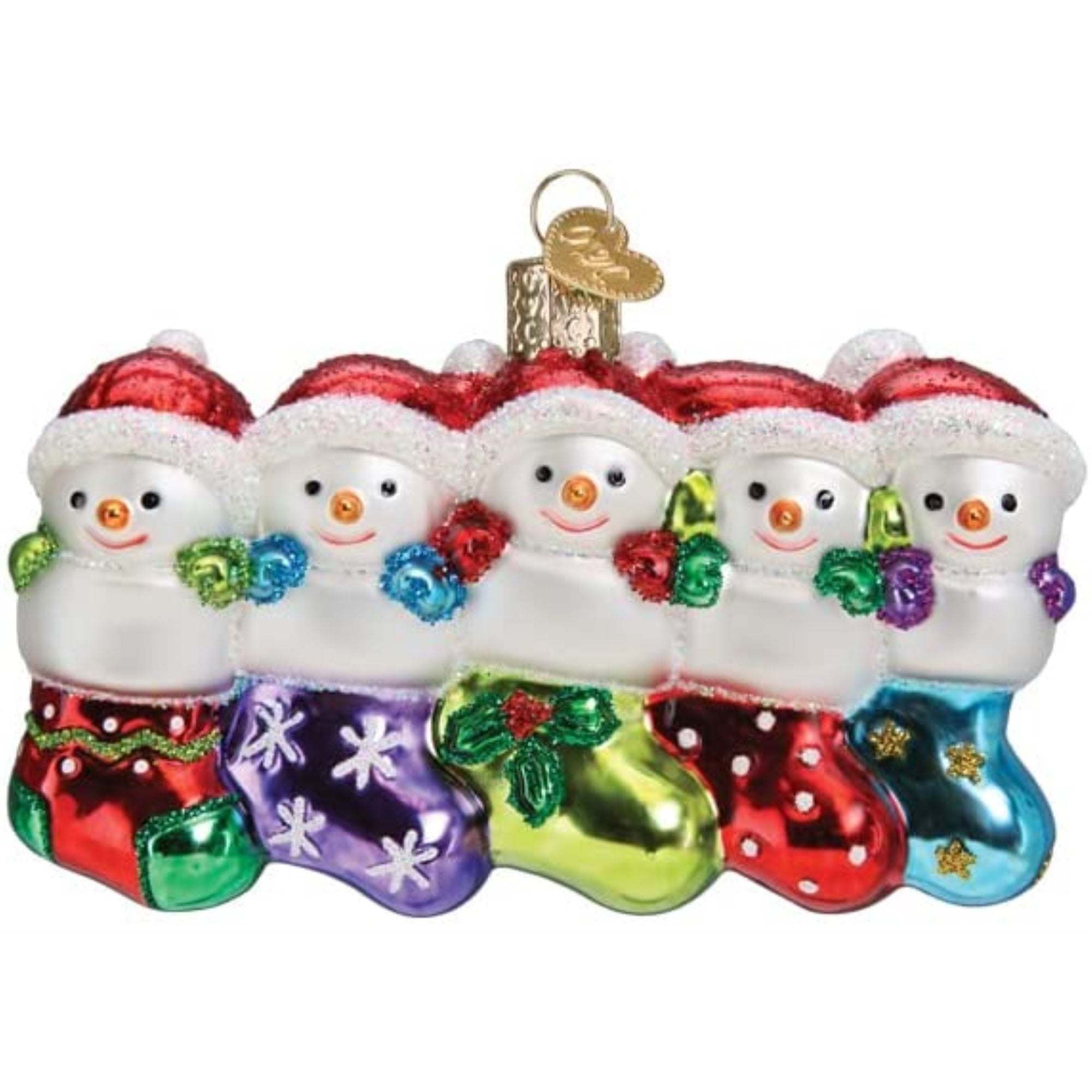 Old World Christmas Blown Glass Ornament for Christmas Tree, Snow Family of 5