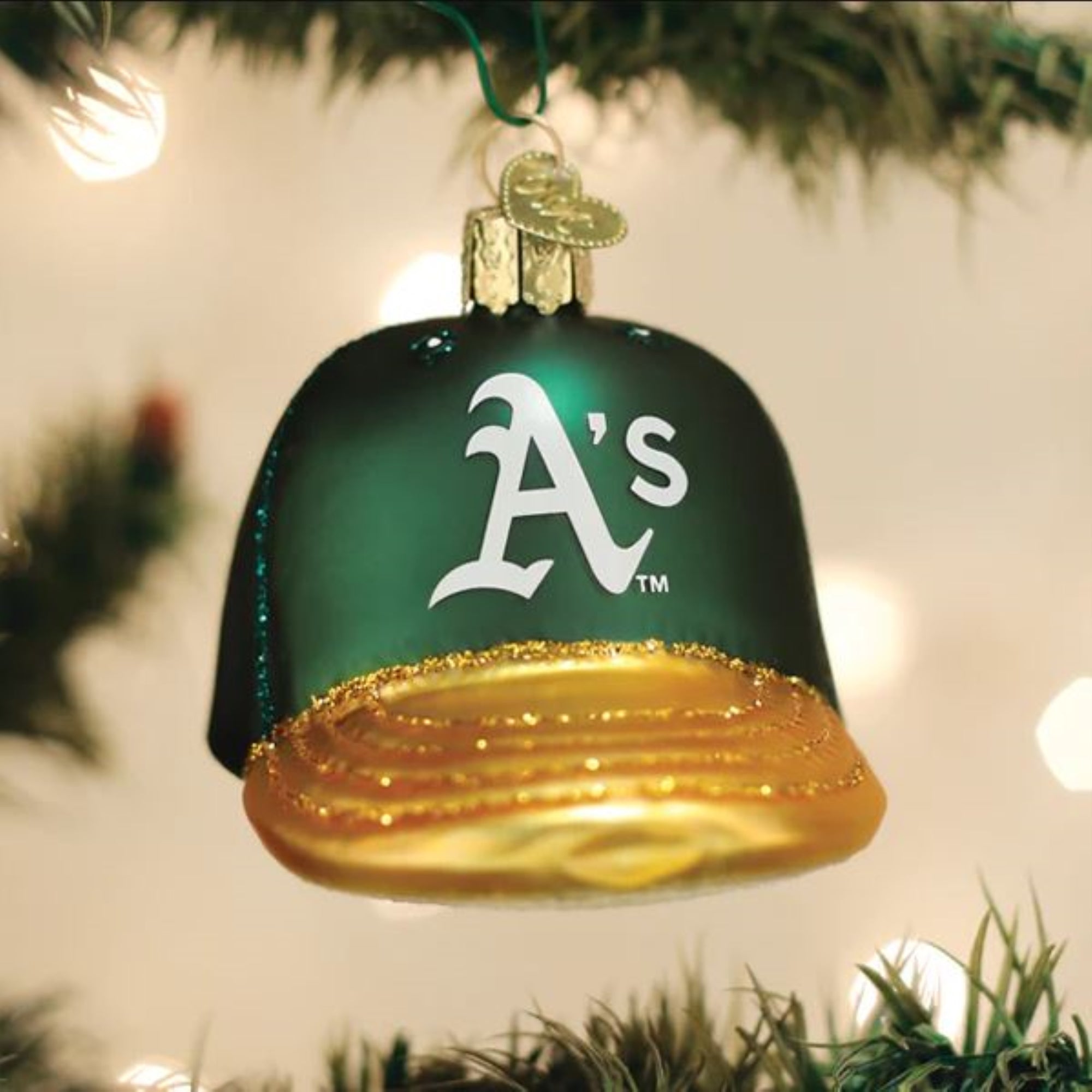 Old World Christmas Blown Glass Ornament for Christmas Tree, Oakland Athletics Baseball Cap