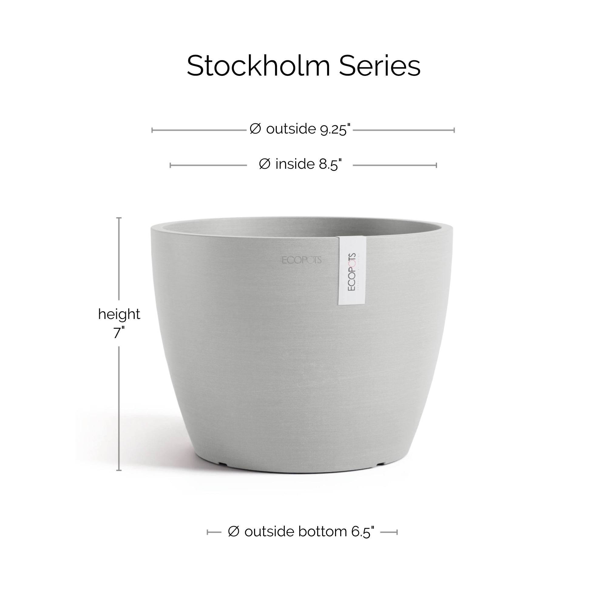 EcoPots Stockholm Durable Indoor/Outdoor Modern Round Recycled Plastic Planter Flower Pot