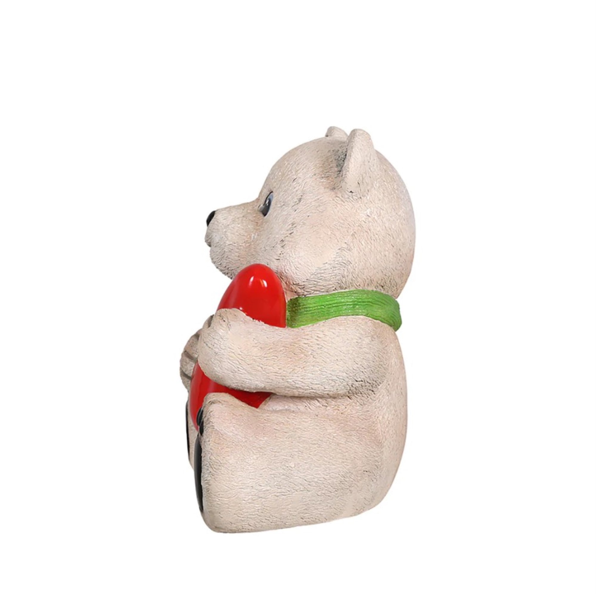 Garden Elements Fiberglass Christmas Figurine Statue Yard Decor, Baby Polar Bear Holding Red Light Bulb, 24"