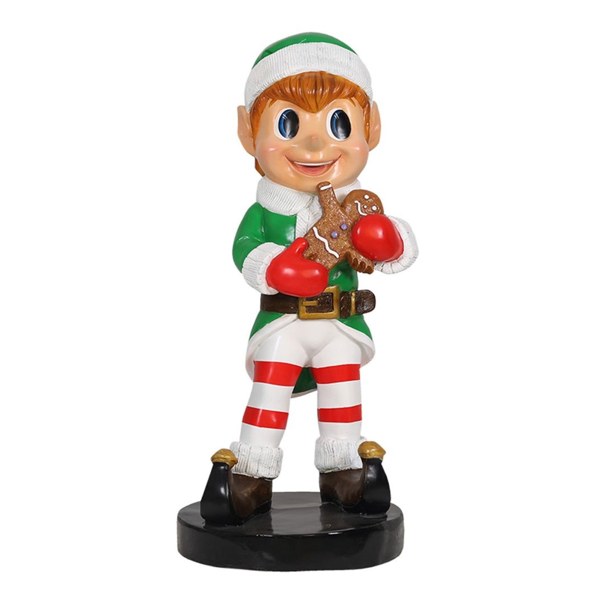 Garden Elements Fiberglass Elf Holding Gingerbread Christmas Statue Yard Decor, 37in