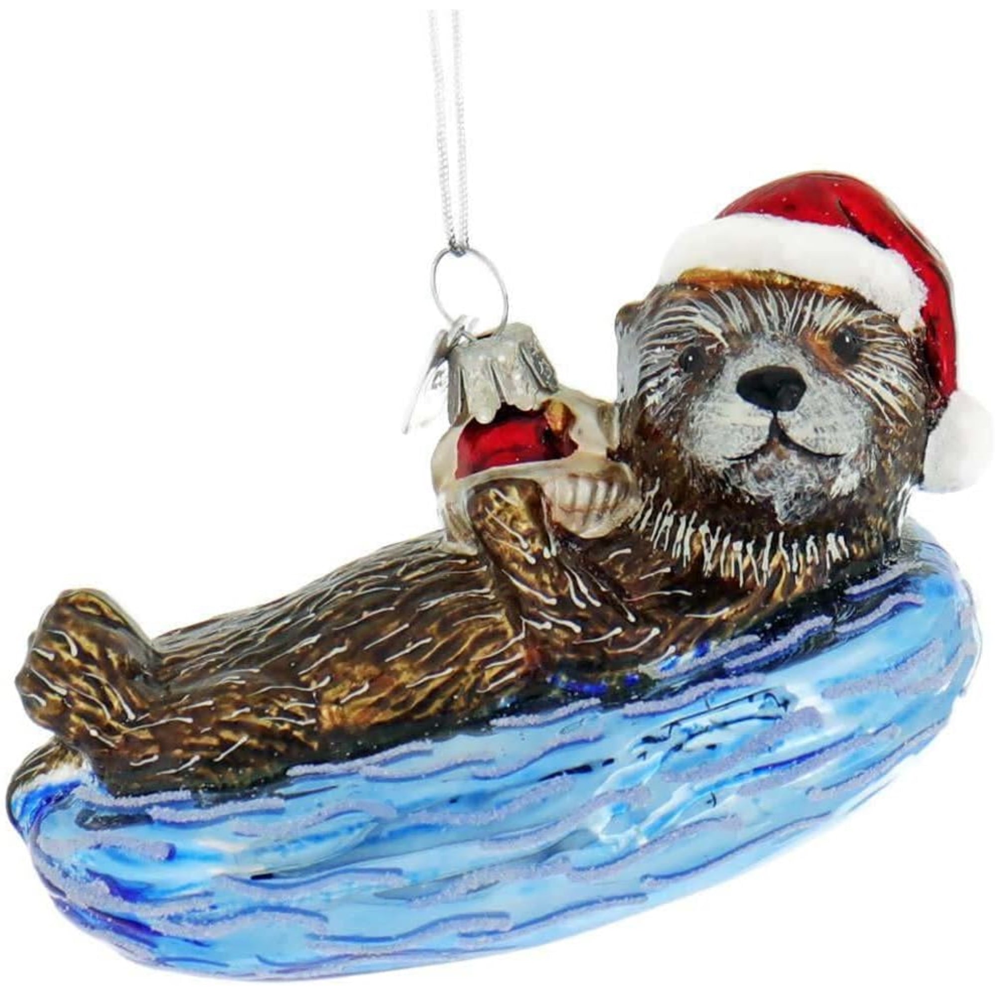Kurt Adler Noble Gems Glass Ornament for Christmas Tree, Sea Otter