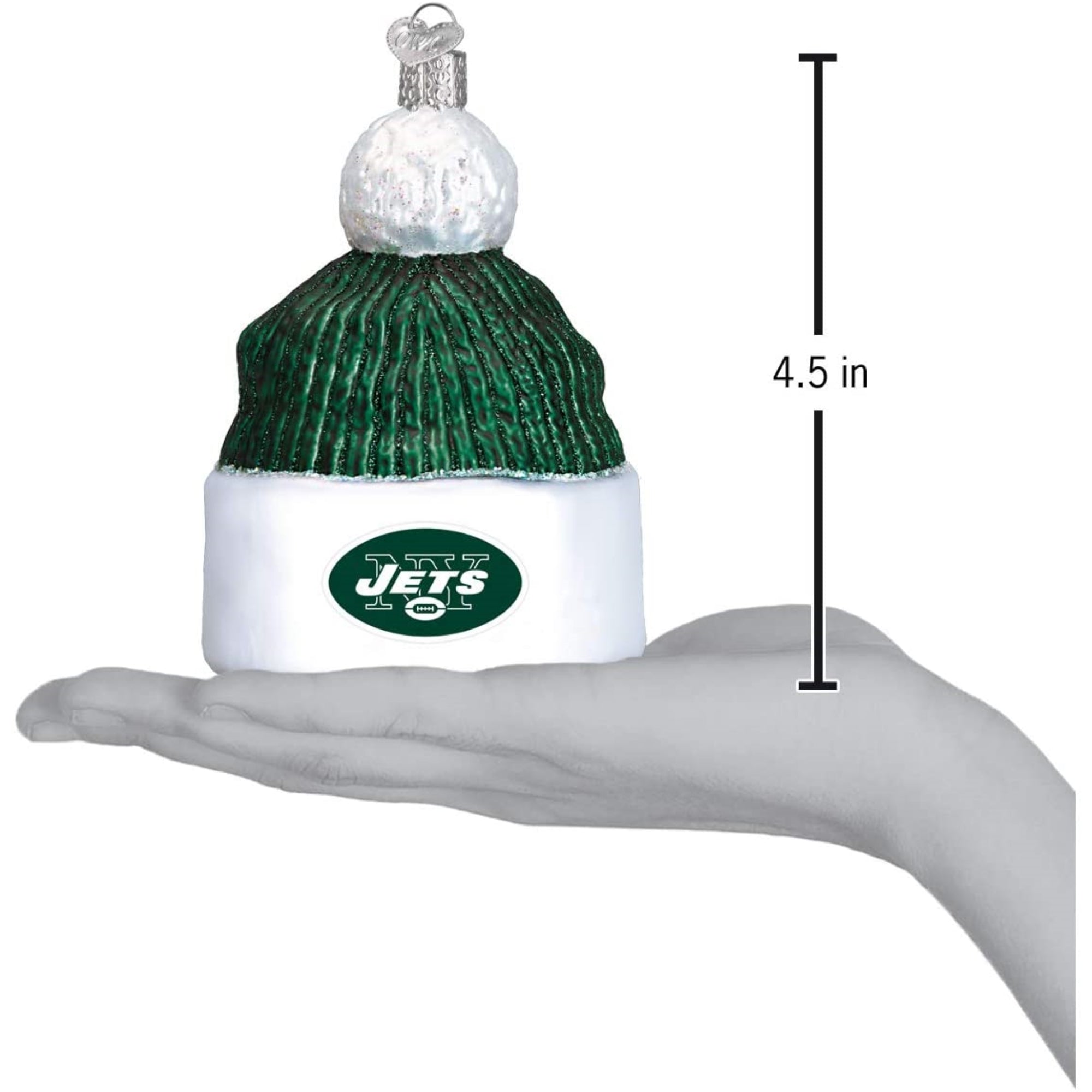 Old World Christmas Blown Glass Ornament for Christmas Tree, New York Jets Beanie