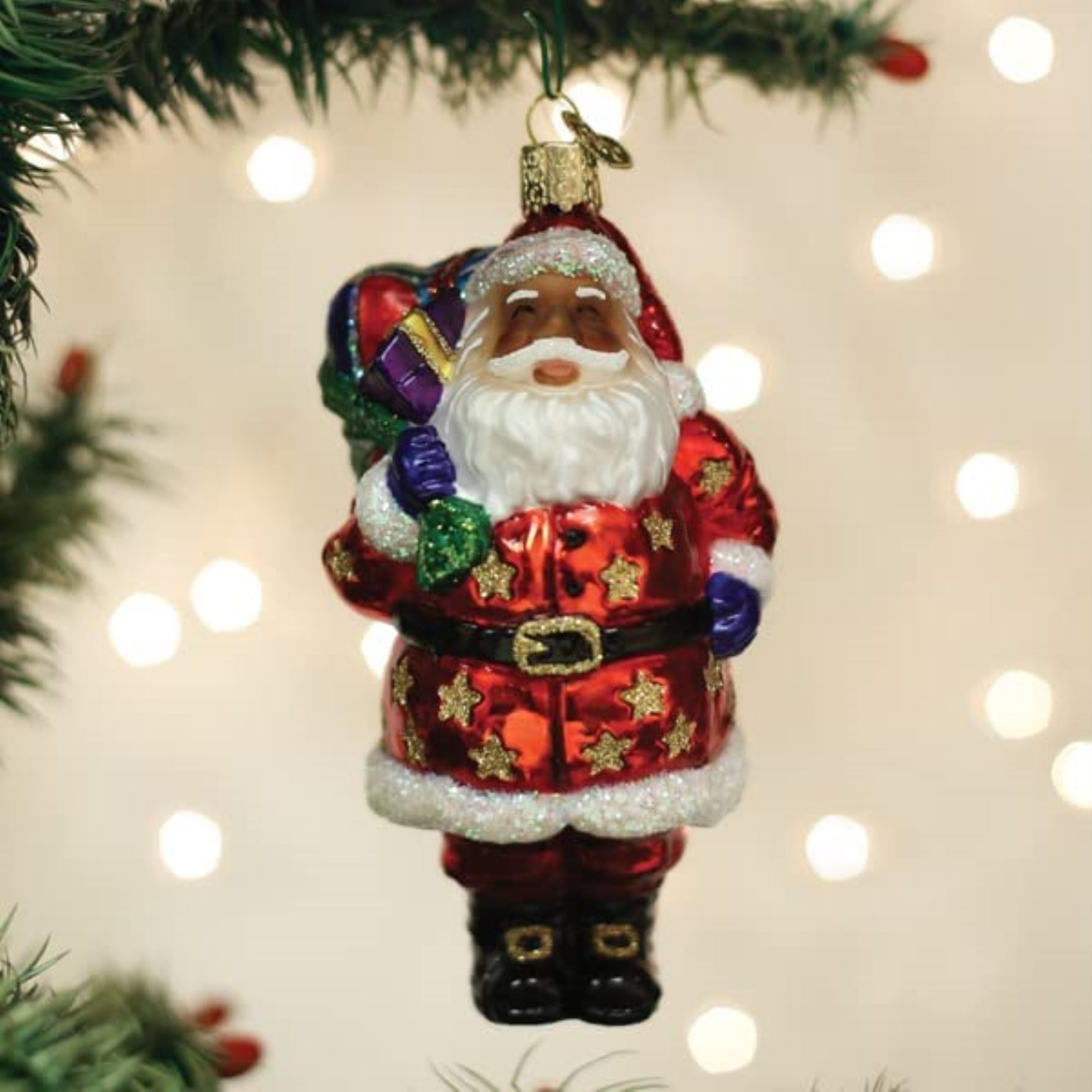 Old World Christmas Blown Glass Ornament for Christmas Tree, Jolly African American Santa