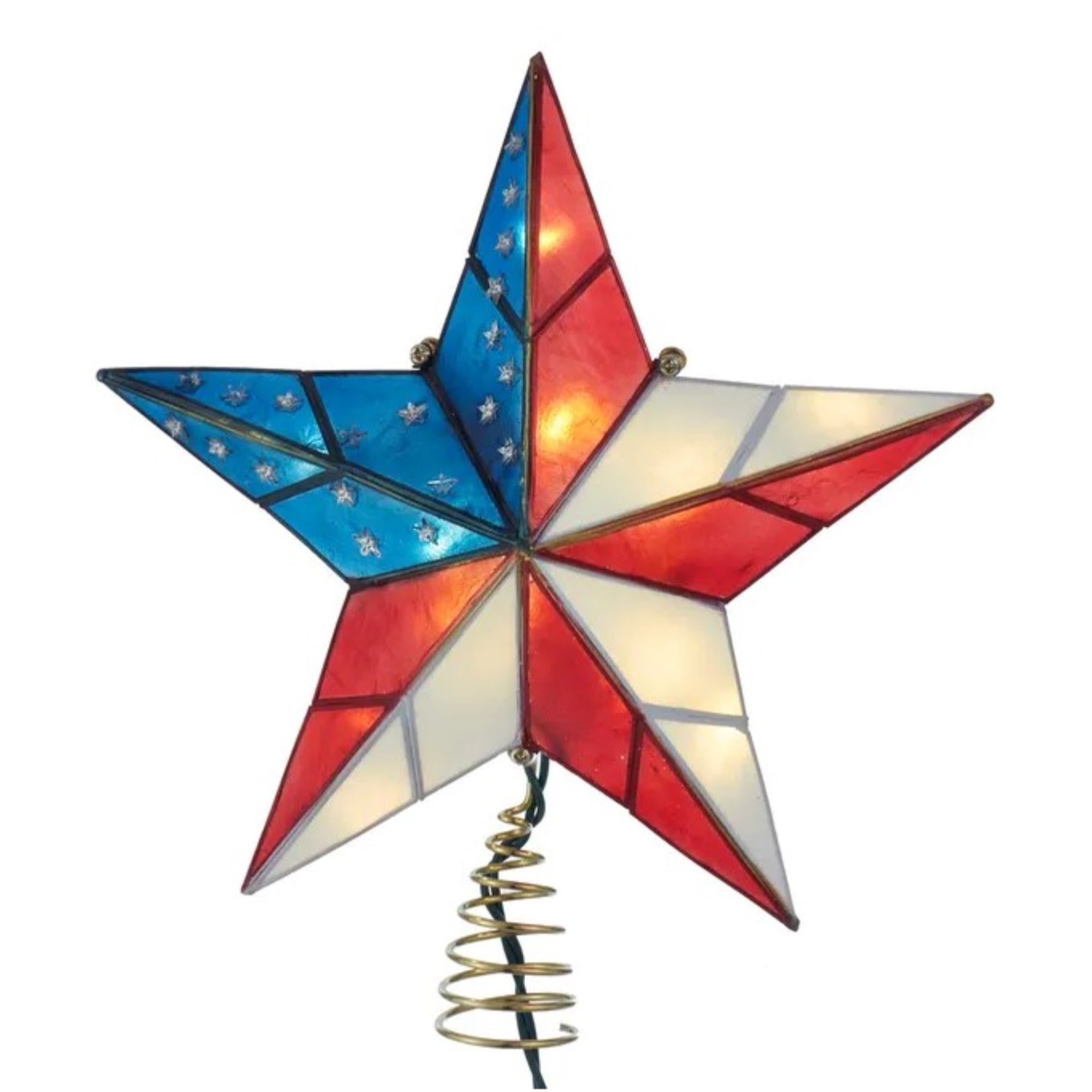 Kurt Adler 10-Light LED Capiz American Flag Inspired Star Tree Topper, 5-Point, 9.8”