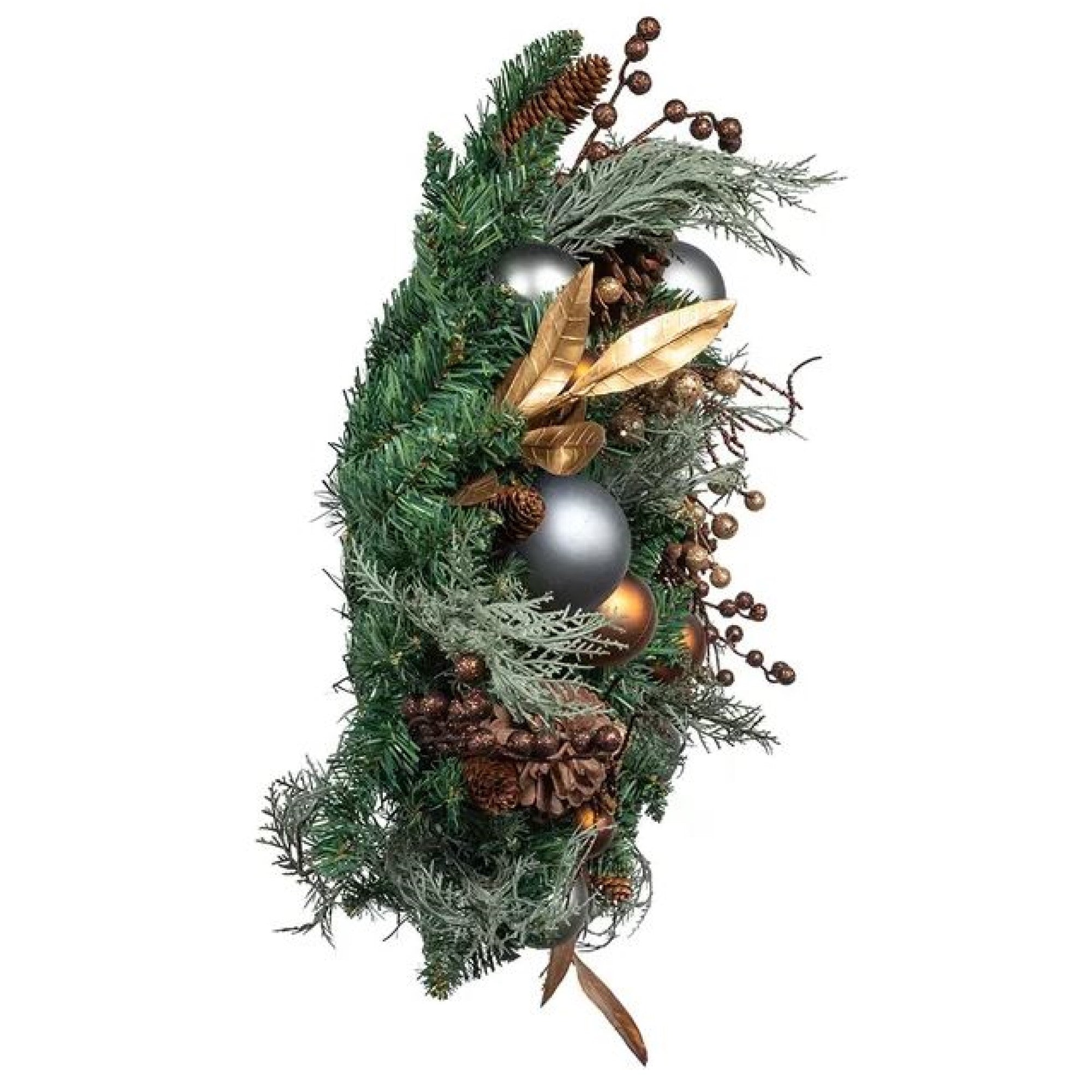 Kurt Adler Unlit Copper & Silver Balls Faux Green Holiday Wreath, 24in