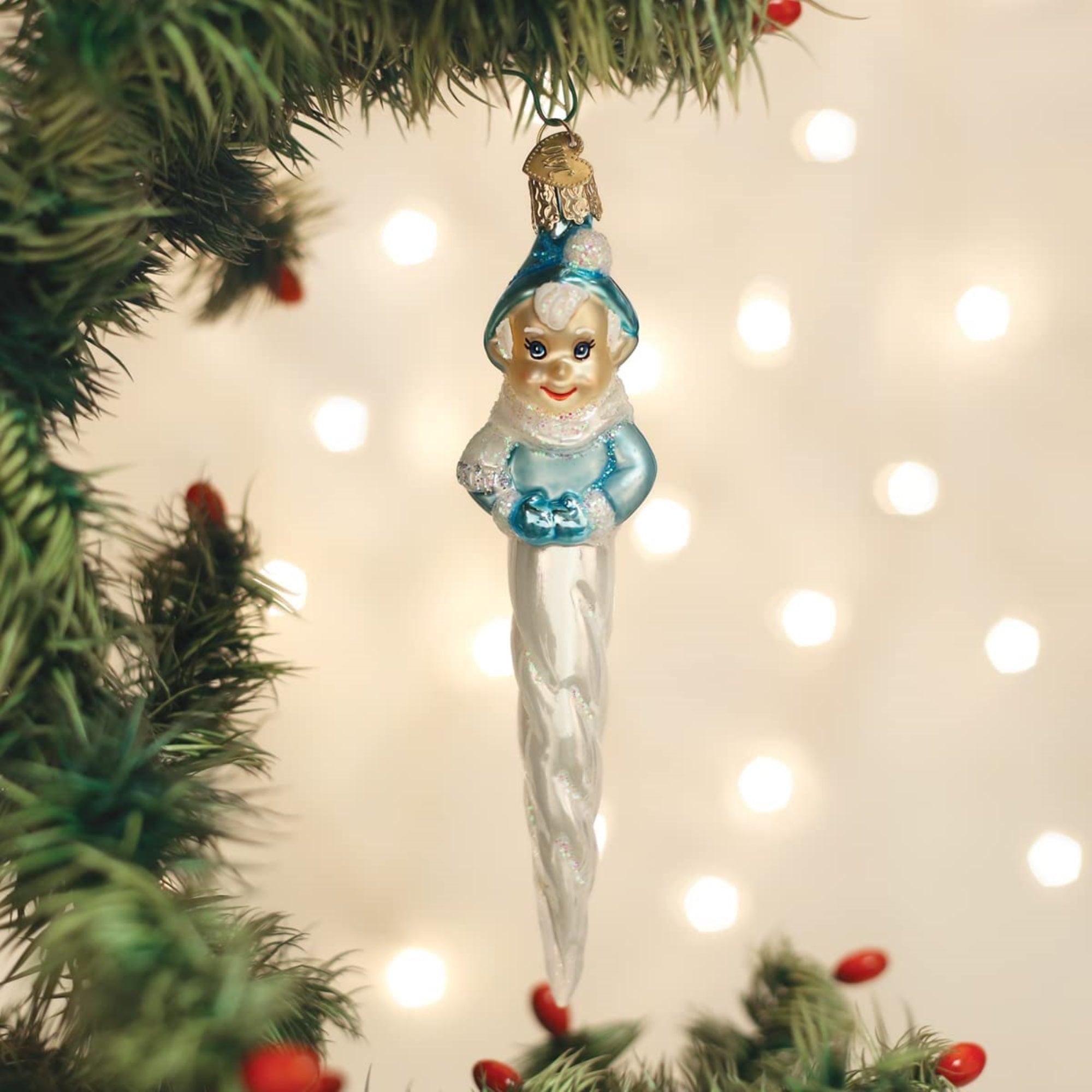 Old World Christmas Blown Glass Ornament for Christmas Tree, Frosty Elf Icicle