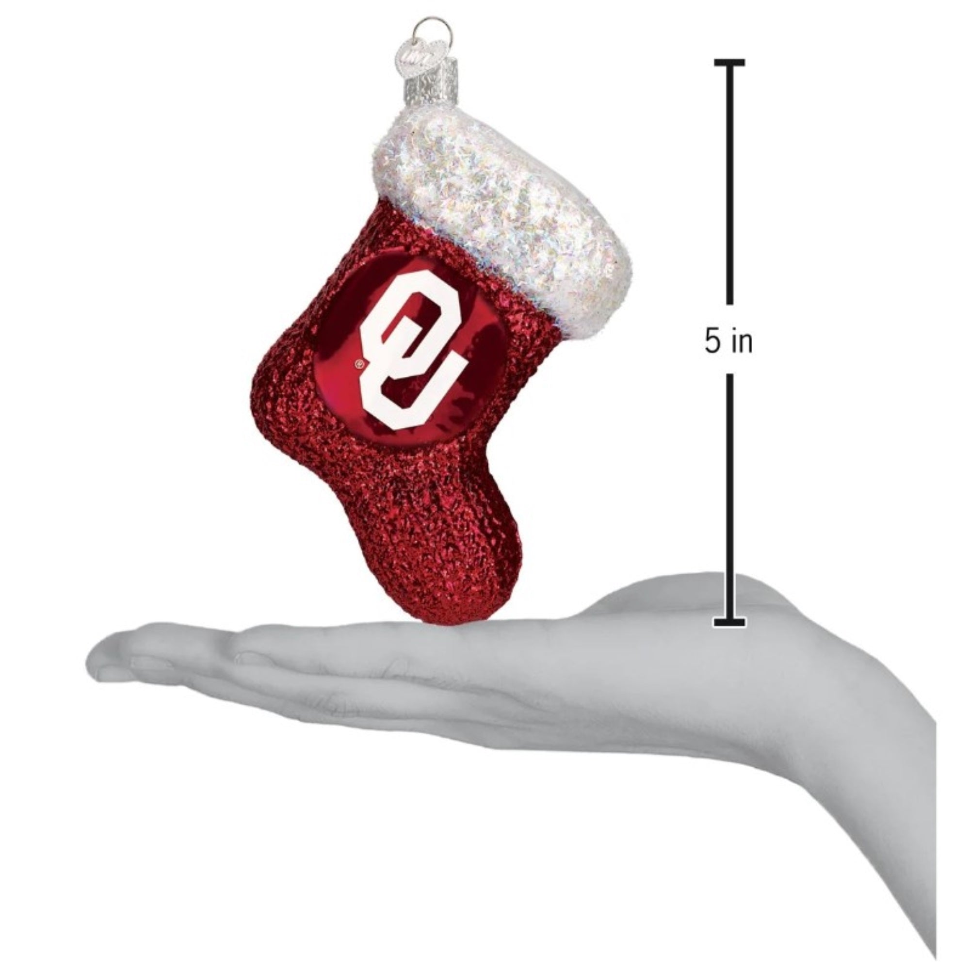 Old World Christmas Blown Glass Ornament for Christmas Tree, Oklahoma Sooners Stocking