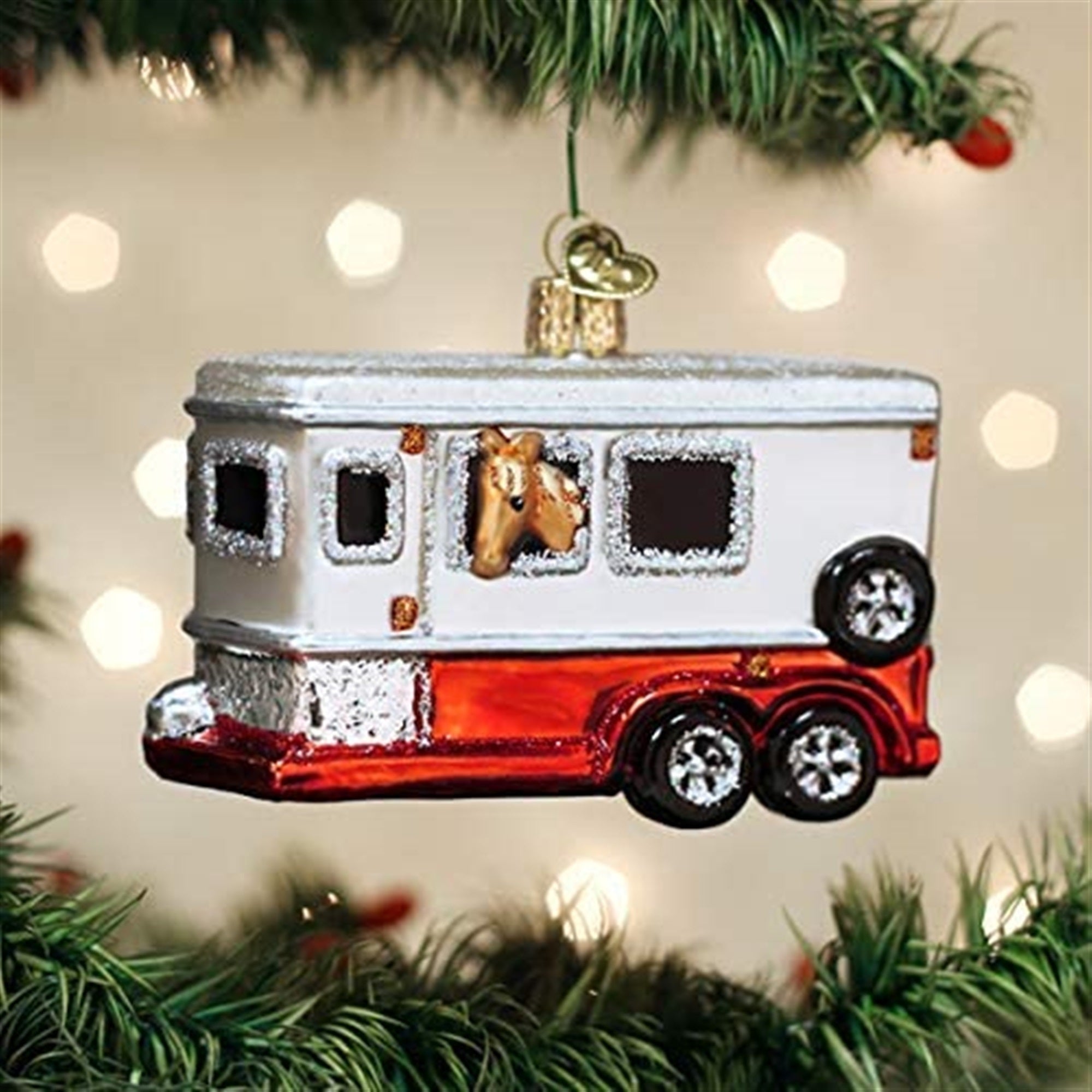 Old World Christmas Blown Glass Ornament for Christmas Tree, Horse Trailer