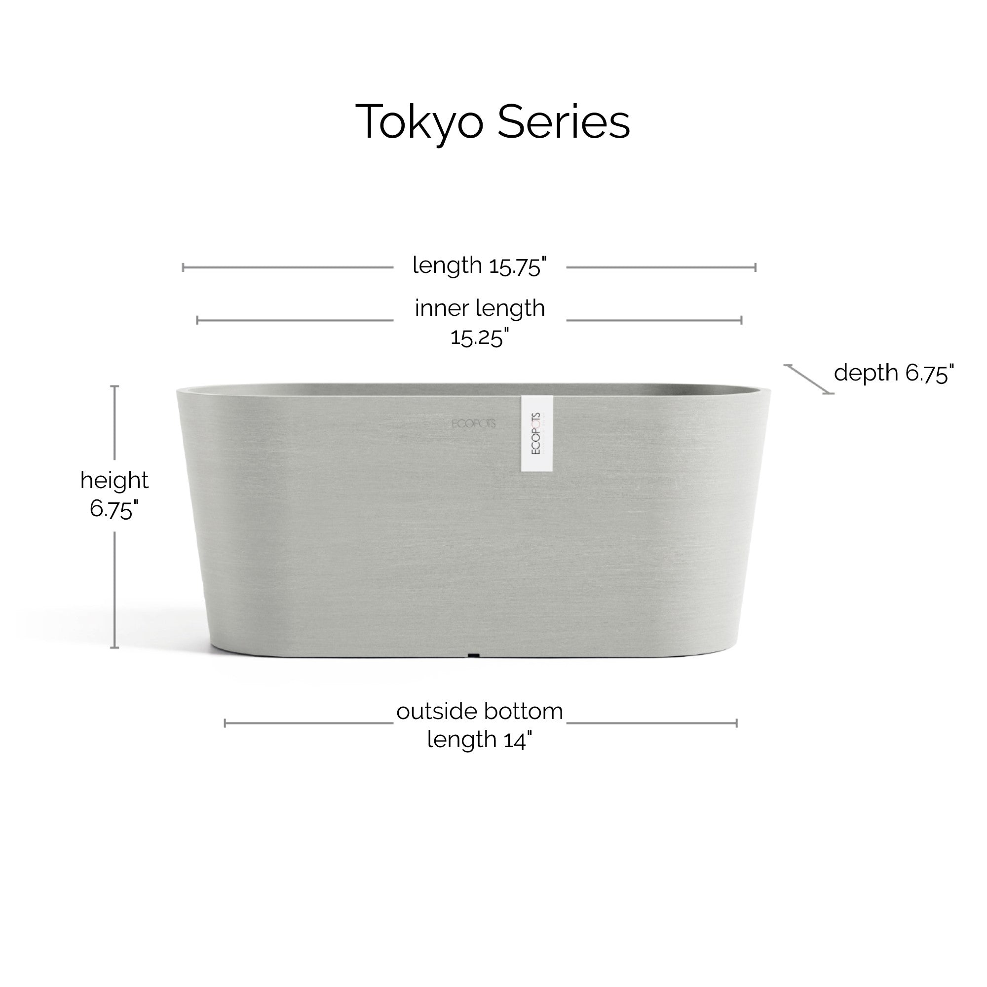 Ecopots Tokyo Durable Modern Oval Indoor/Outdoor Recycled-Based Composite Flower Pot Planter w/ Water Reservoir