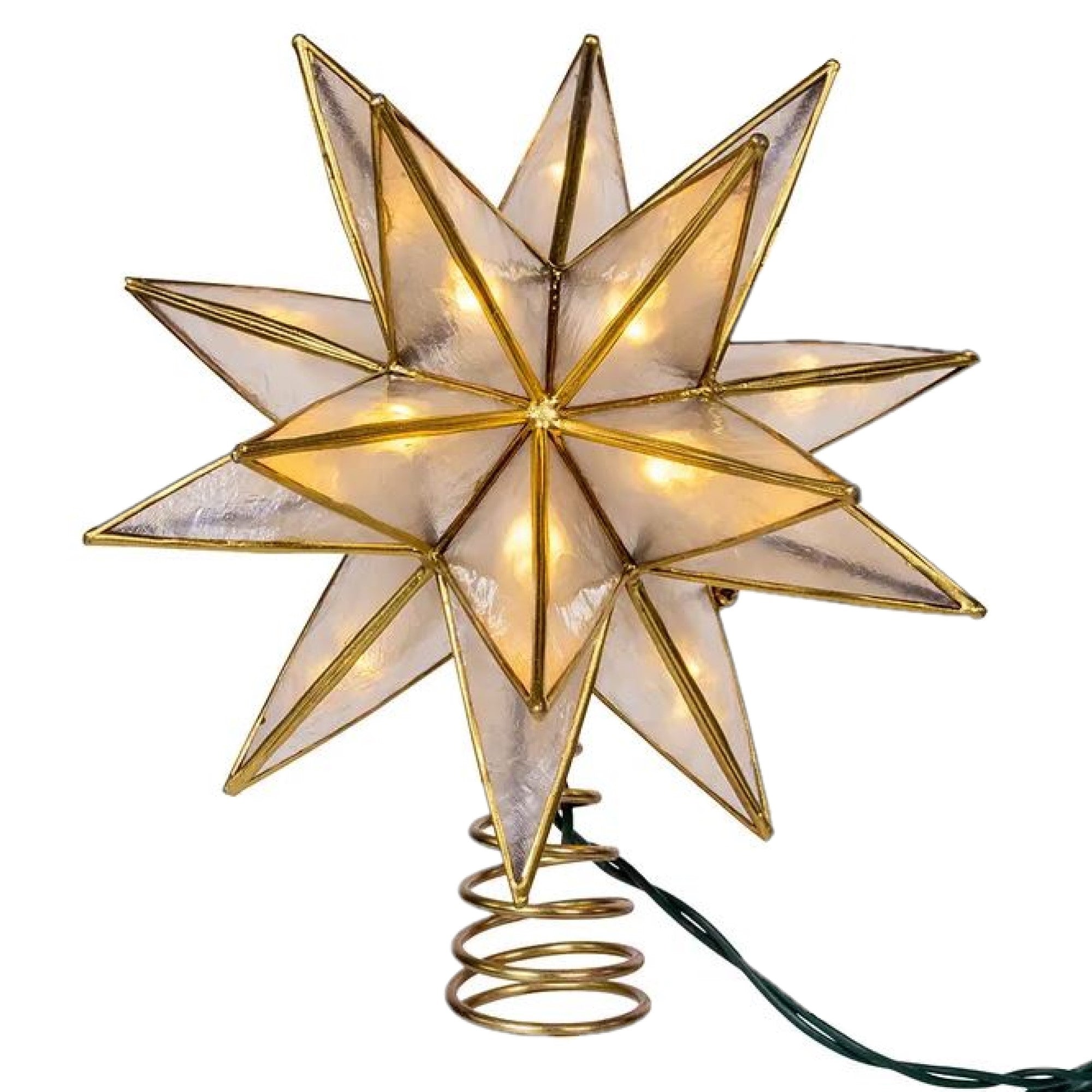 Kurt Adler 10-Light LED Gold Sputnik Capiz Tree Topper, 15-Point, 8.25"