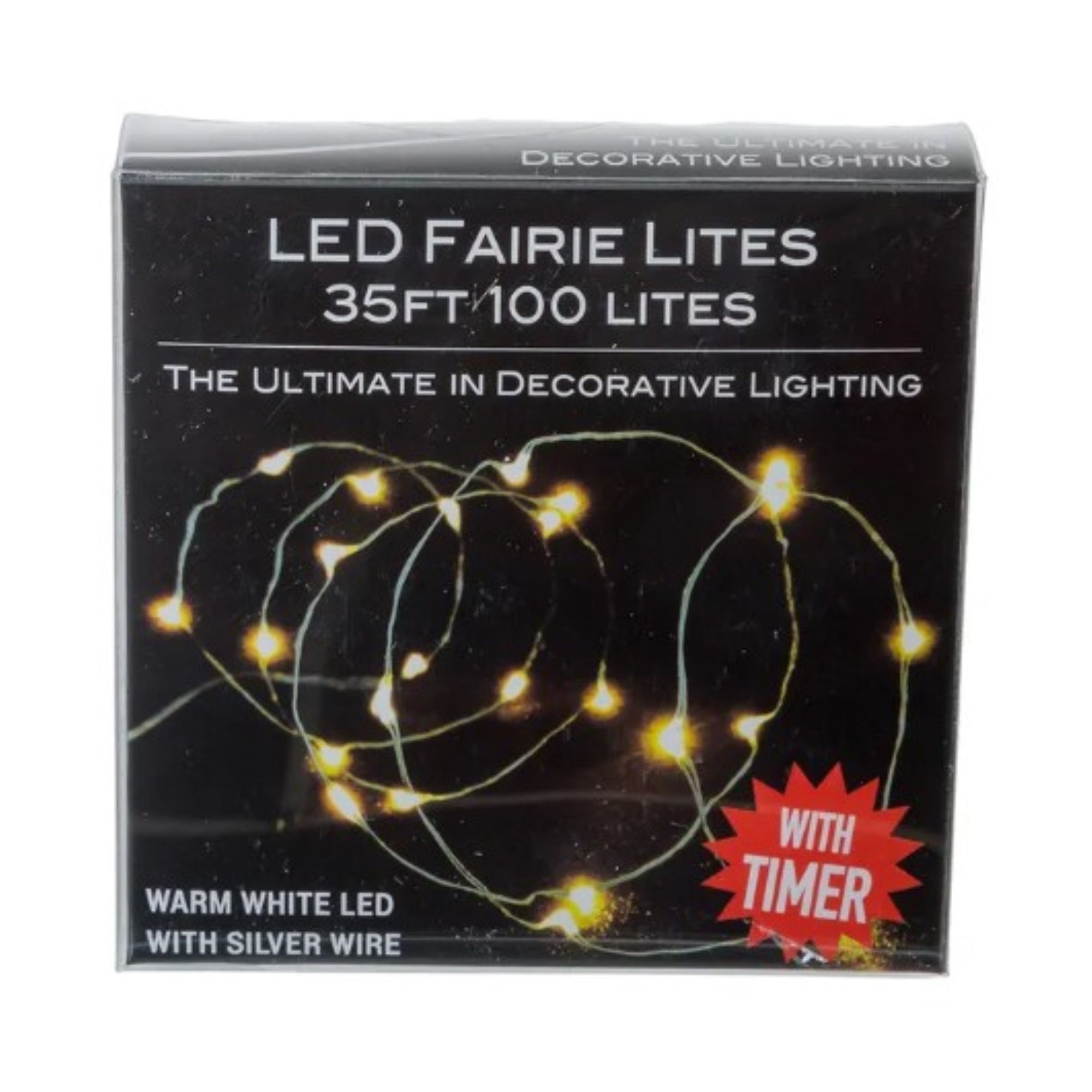 Kurt Adler Battery Operated 100 Warm White LED Fairy Lights with Timer, Silver Wire, 35 feet