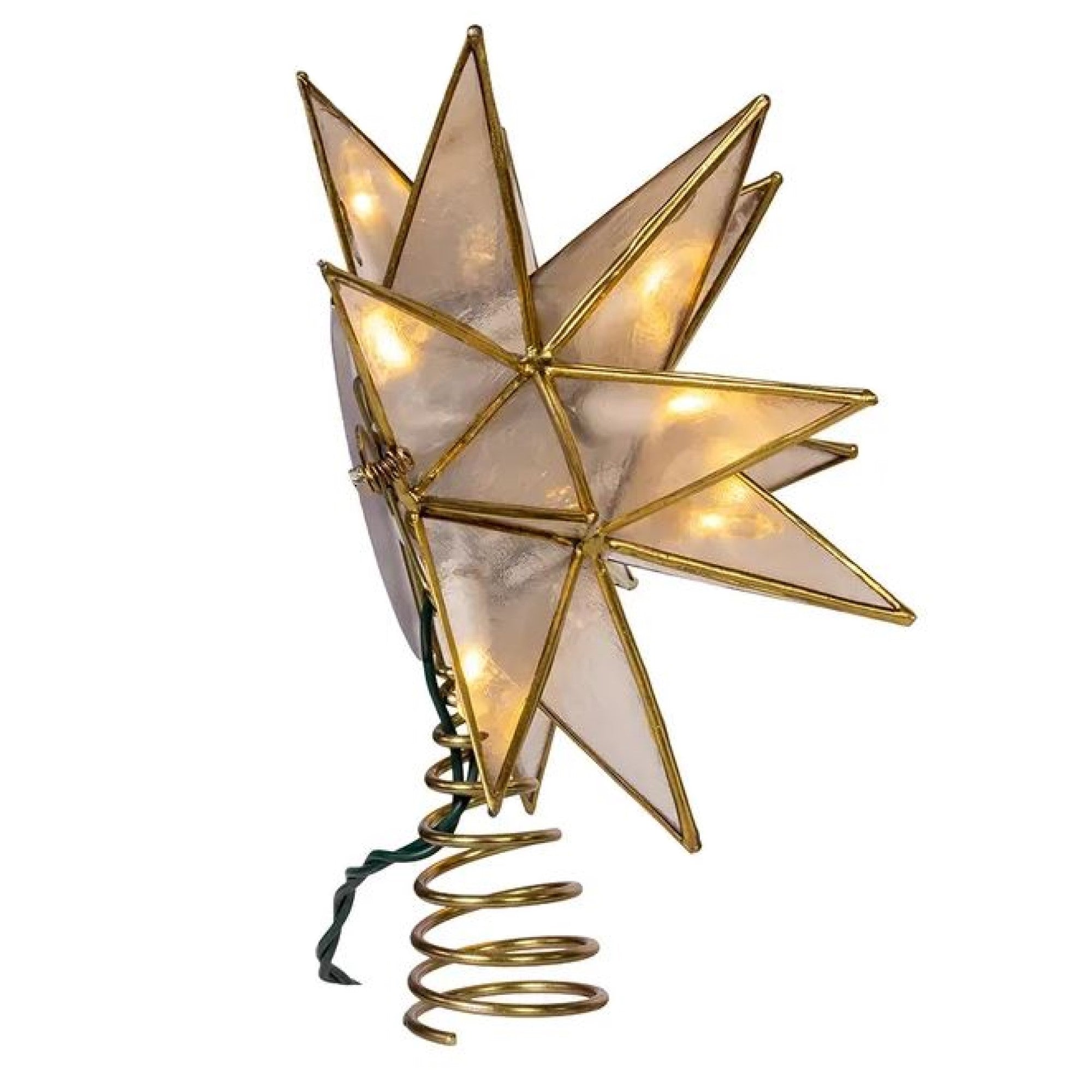 Kurt Adler 10-Light LED Gold Sputnik Capiz Tree Topper, 15-Point, 8.25"