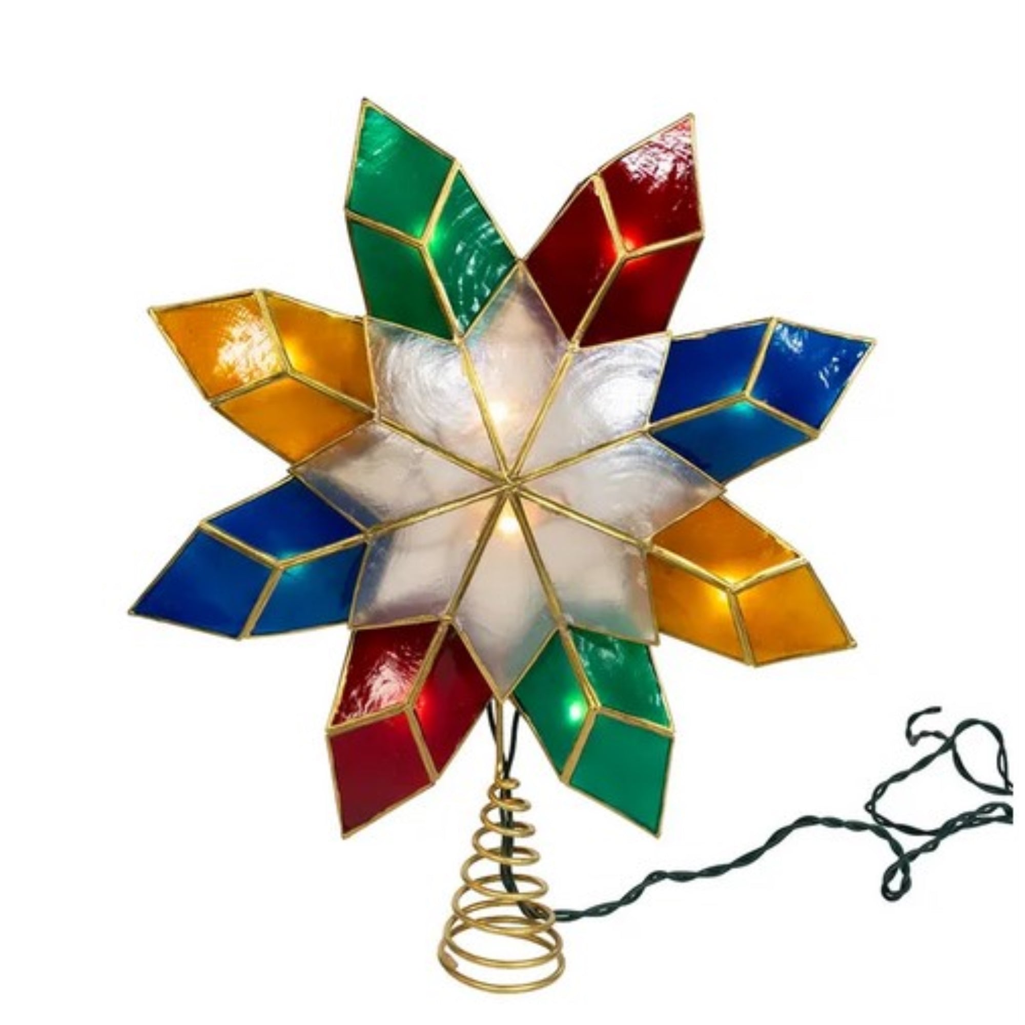 Kurt Adler 10-Point Double Faced Capiz Shell Star for Indoor Christmas Treetop, 10 Incandescent Warm White Lights, 13"