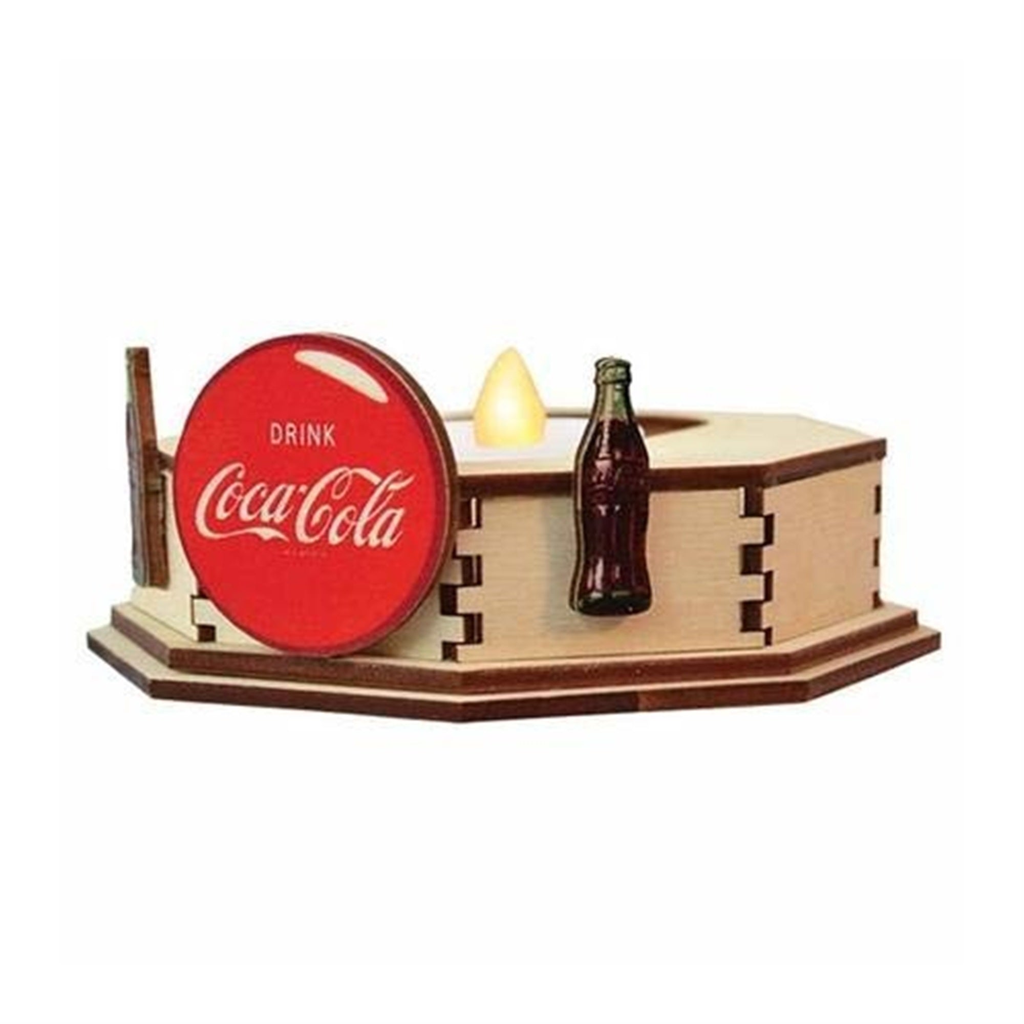 Old World Christmas Ginger Cottages Wooden Tealight Display, Coco-Cola, 4.25in