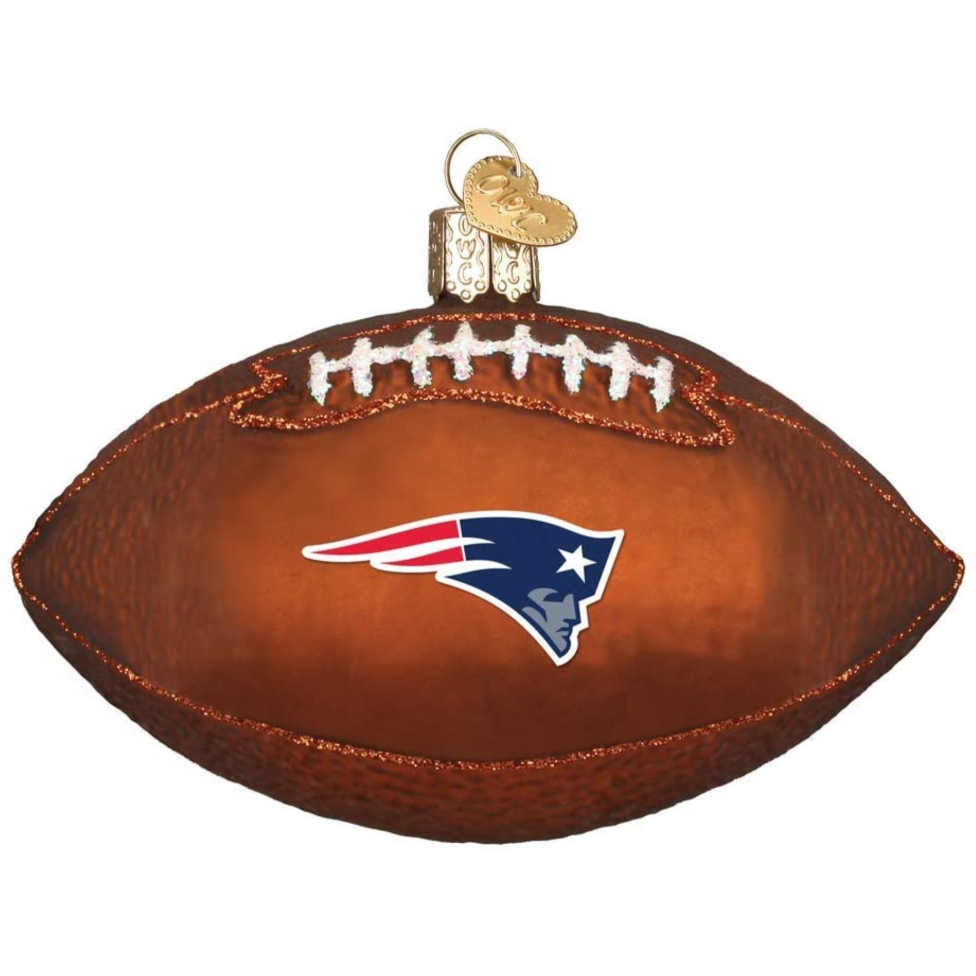 Old World Christmas Blown Glass Ornament for Christmas Tree, New England Patriots Football