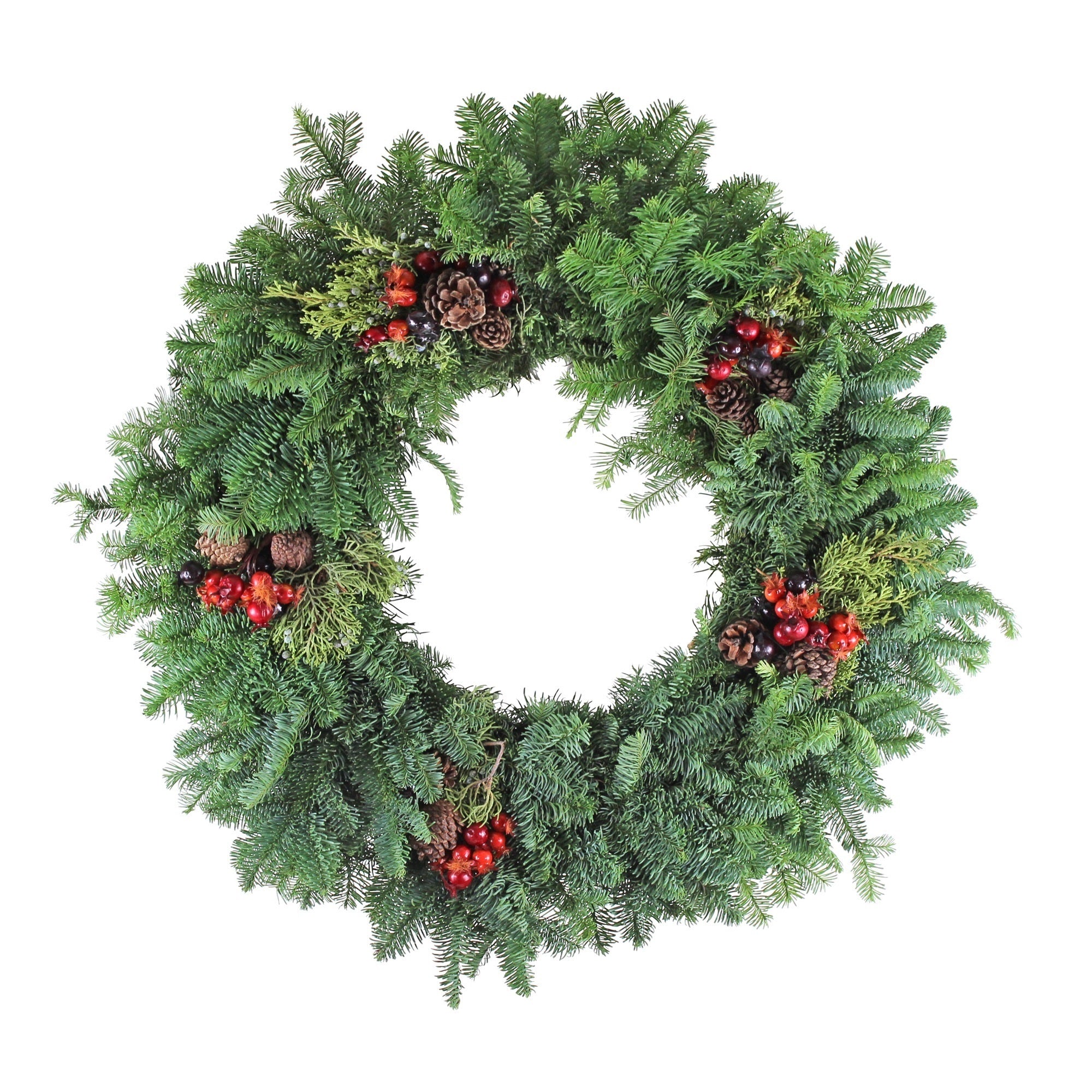 Garden Elements Fresh Christmas Holiday Live Evergreen Decorated Wreath, Noble Fir Splendor, 26"