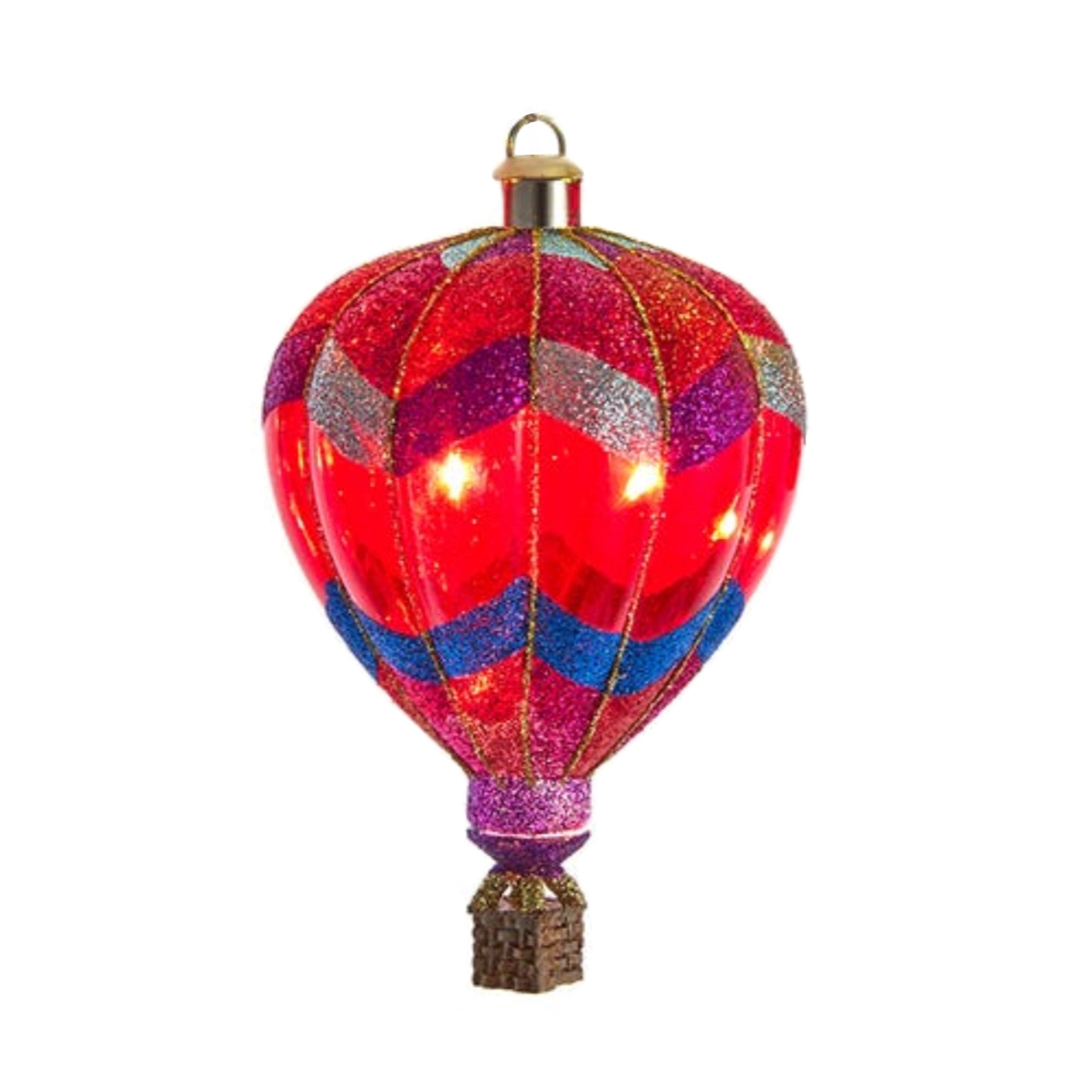 Kurt Adler Hanging Pre-Lit Glass Ornaments, USB-Powered Hot Air Balloons, Assorted Colors