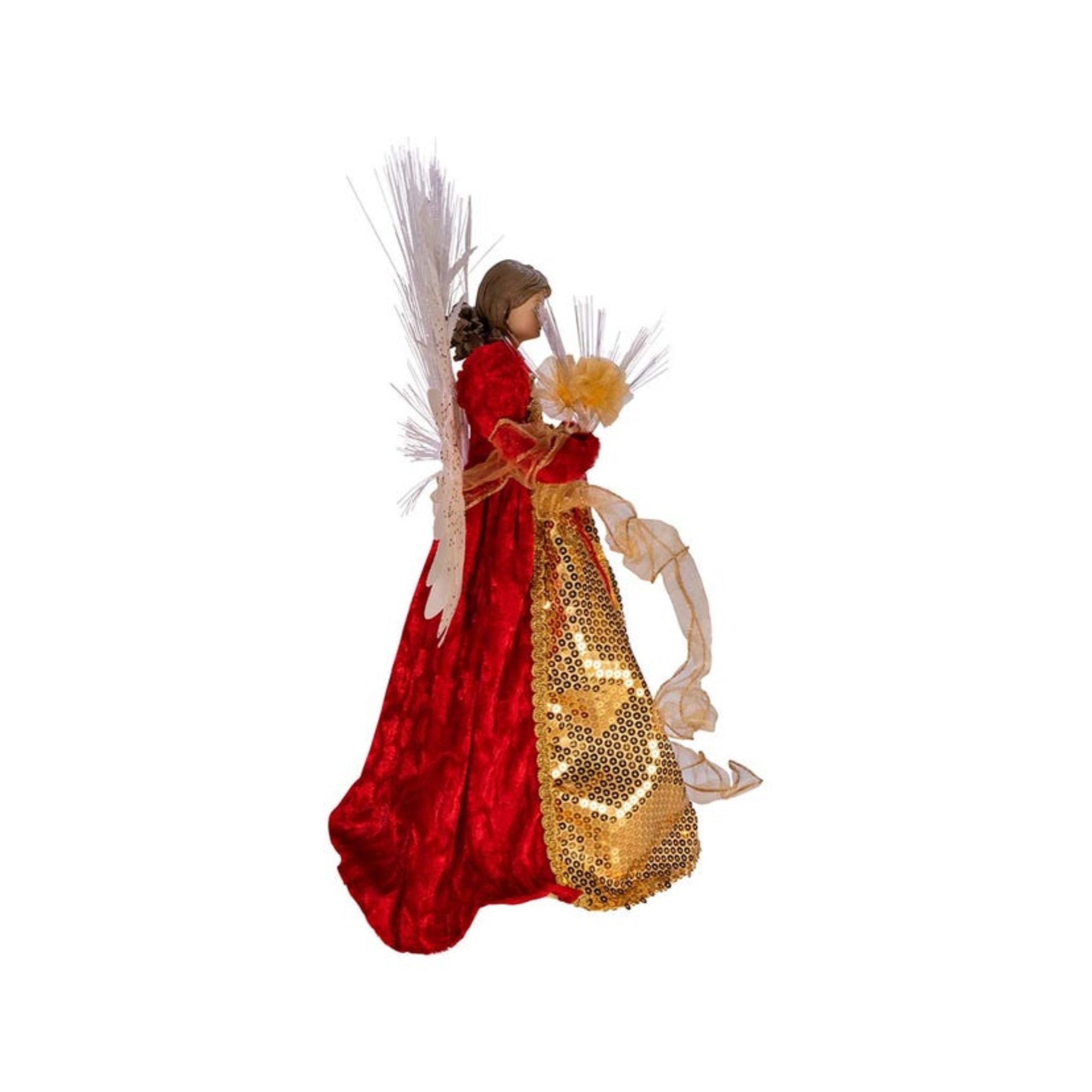 Kurt Adler UL 70-Light Fiber-Optic LED Christmas Treetop, Red and Gold Angel, 18"