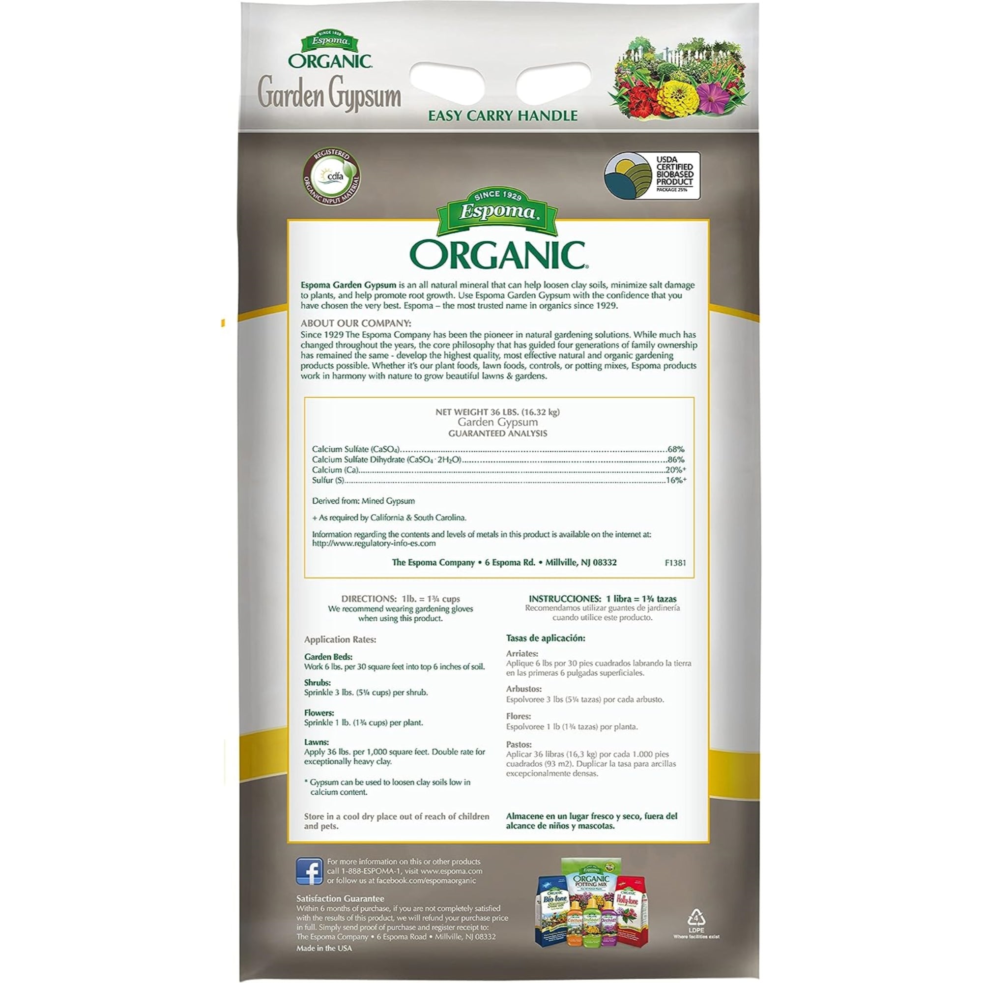 Espoma Organic Garden Gypsum Soil Conditioner for Organic Gardening, Loosens Clay Soils, Pelletized